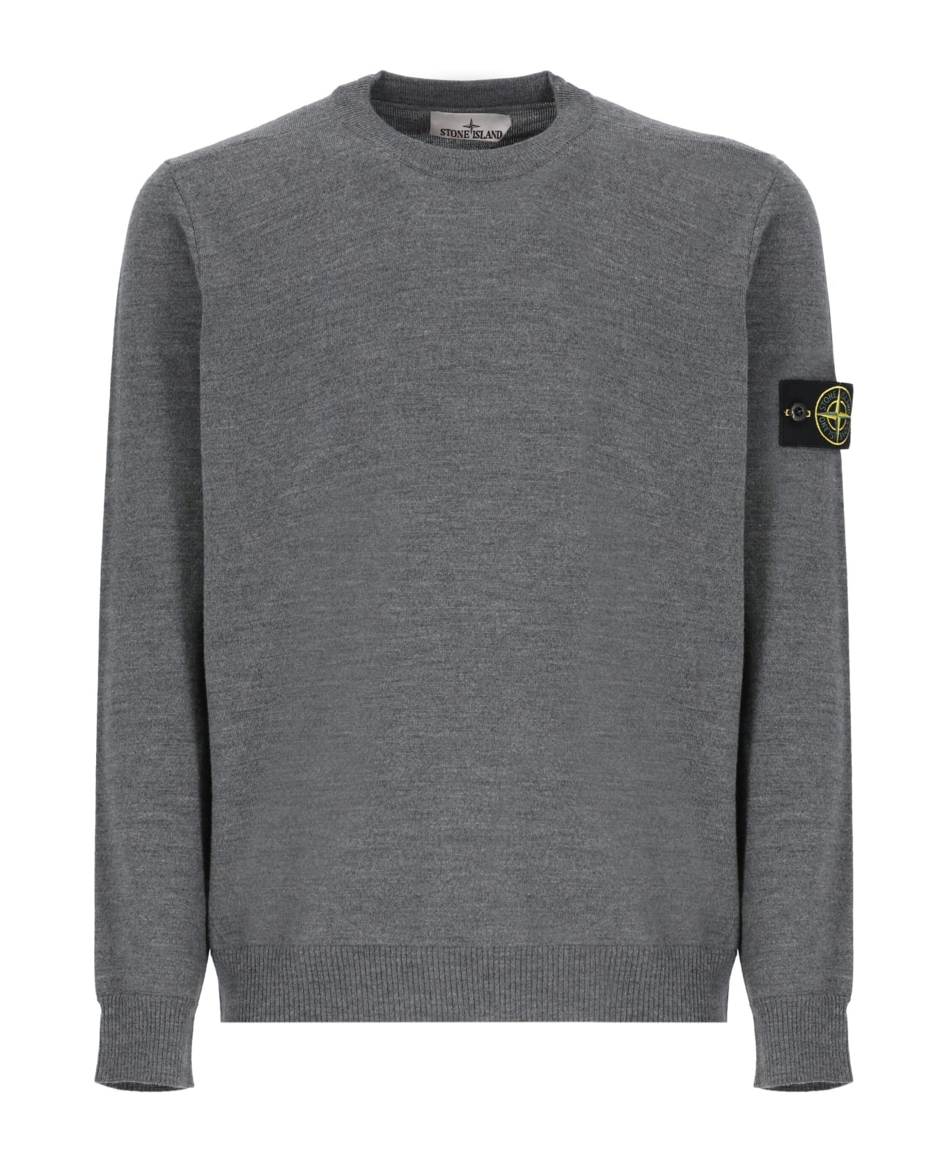 Stone Island Logo Patch Crewneck Jumper - Grey