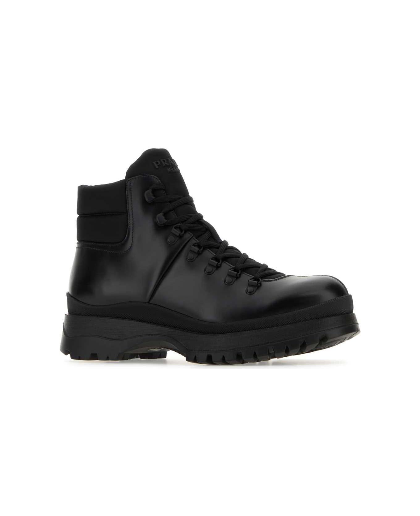 Prada Black Re-nylon And Leather Brixxen Ankle Boots - F0002