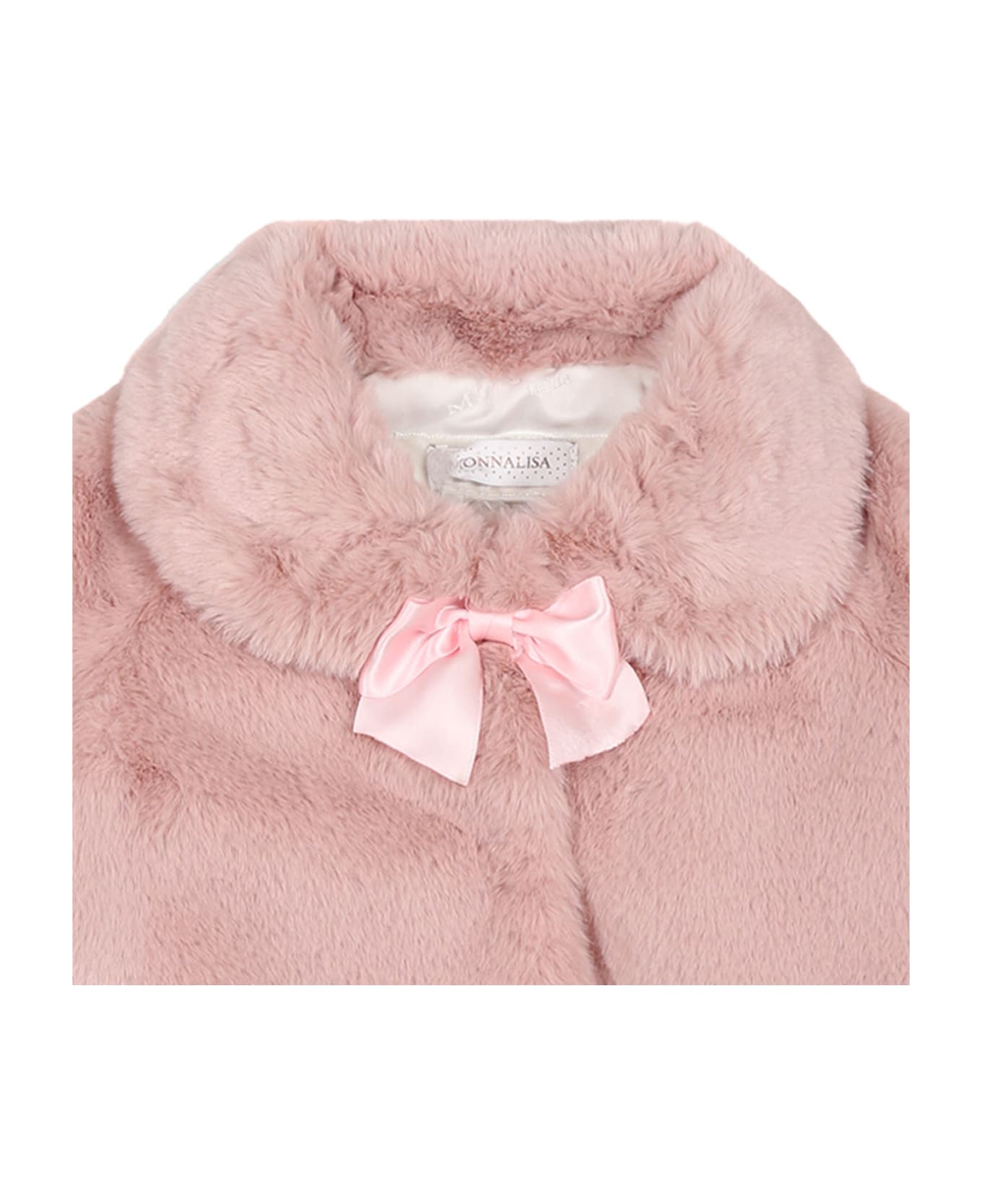 Monnalisa Pink Faux Fur For Baby Girl With Bow - Pink