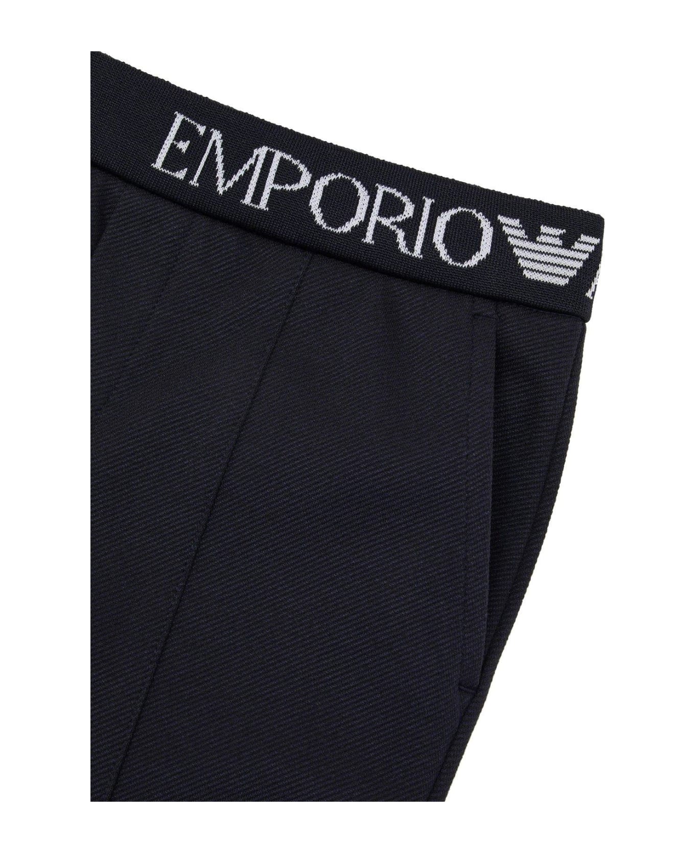 Emporio Armani High Waist Straight Leg Pants - Blu Navy ボトムス