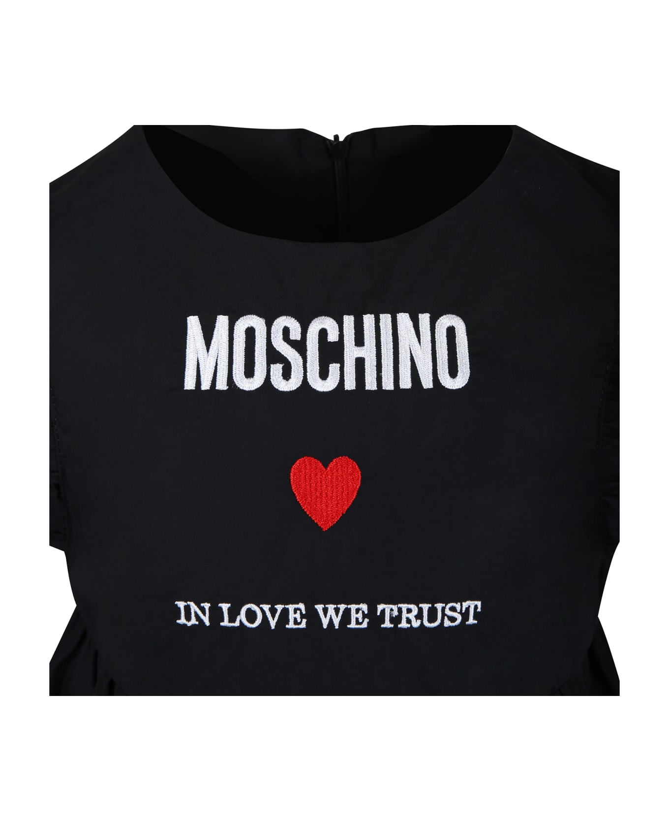 Moschino Black Dress For Girl With Logo And Heart - Black ワンピース＆ドレス