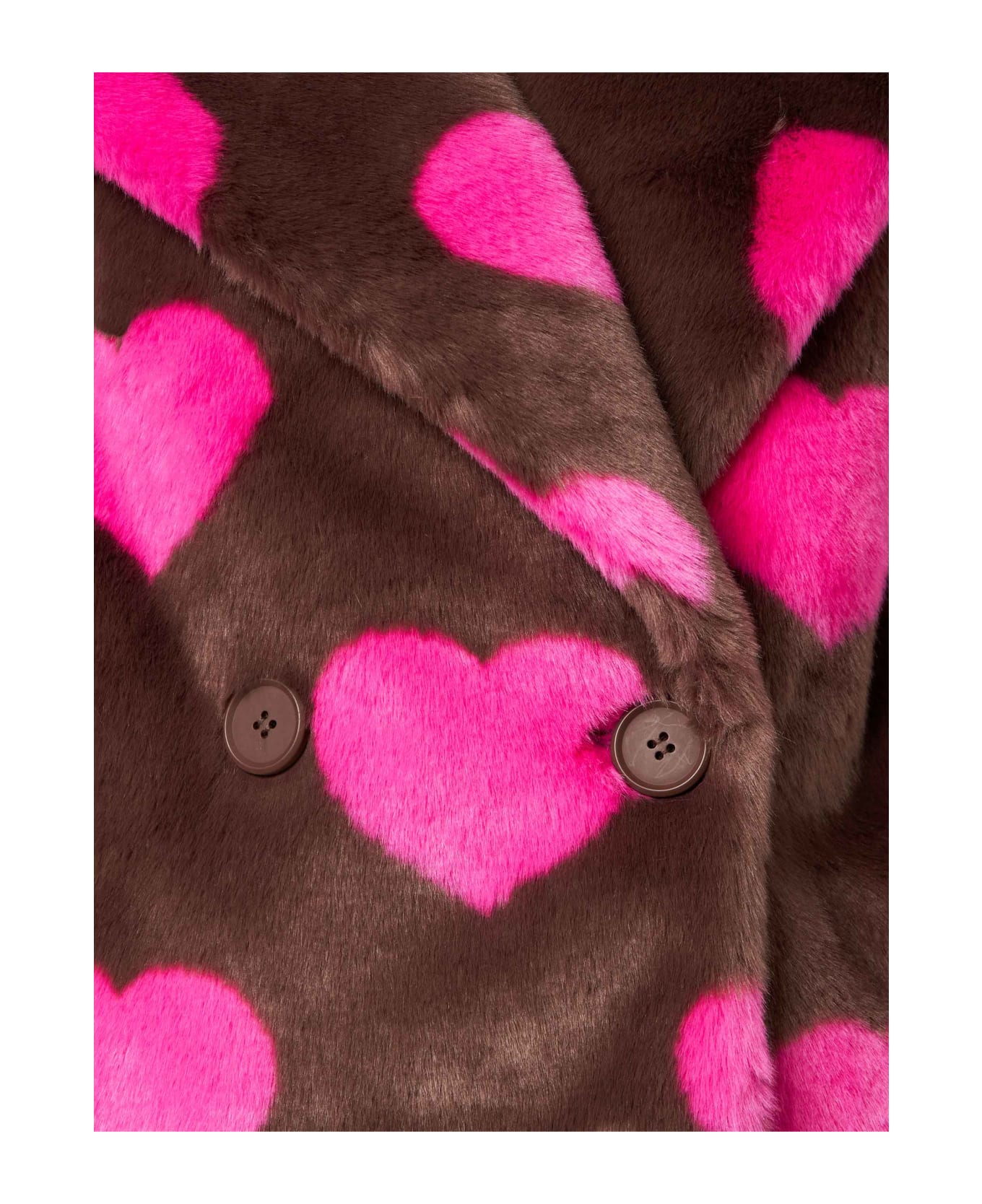 MC2 Saint Barth Woman Furry Short Jacket With Heart Print - BROWN