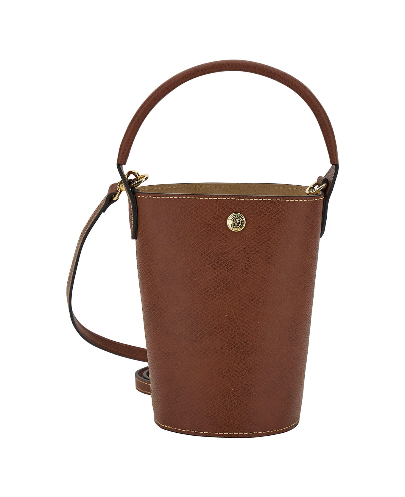 Longchamp 'xs Epure' Brown Bucket Bag With Embossed Logo In Leather Woman - Brown