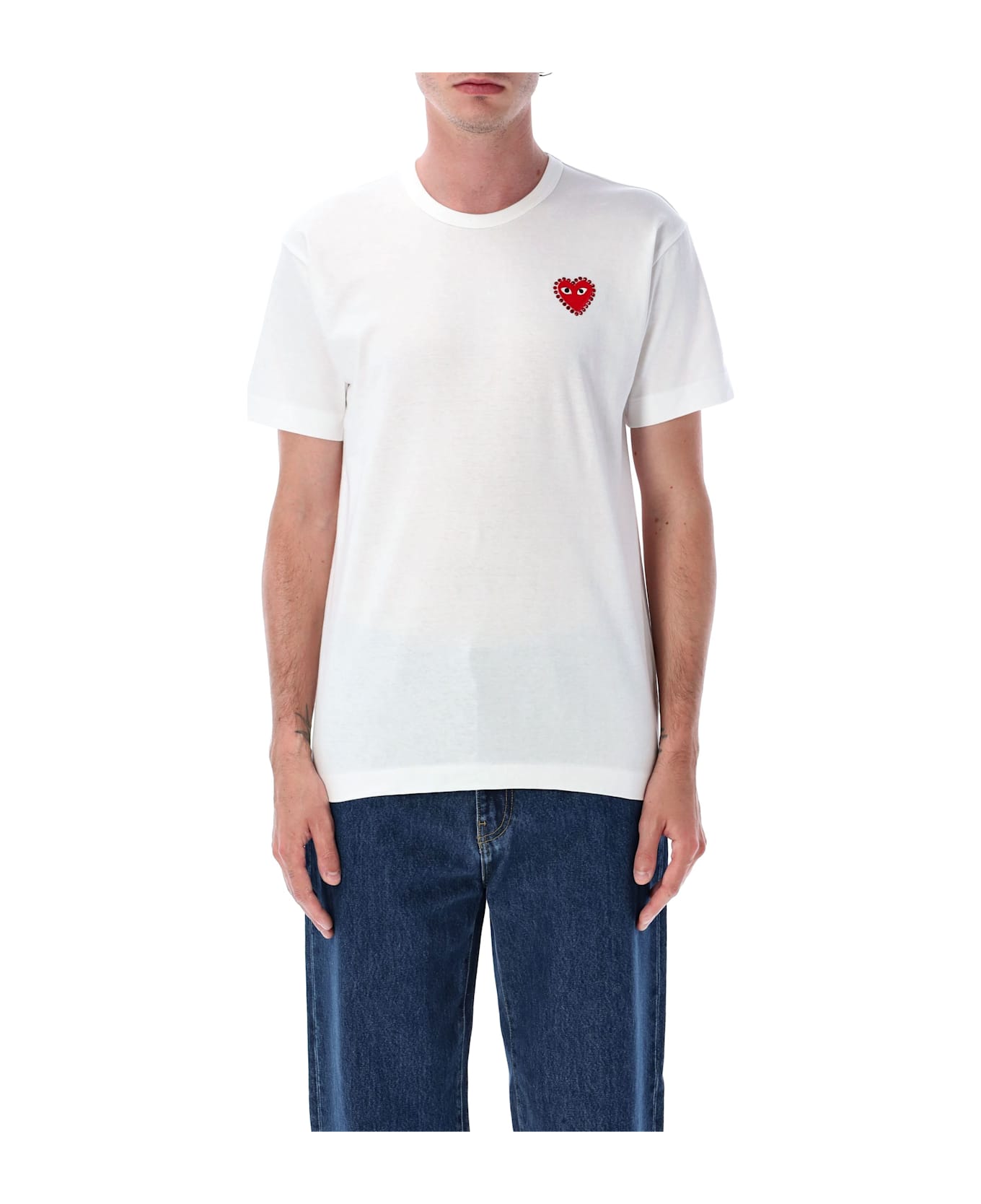 Comme des Garçons Play Rhinestones Heart T-shirt - WHITE RED