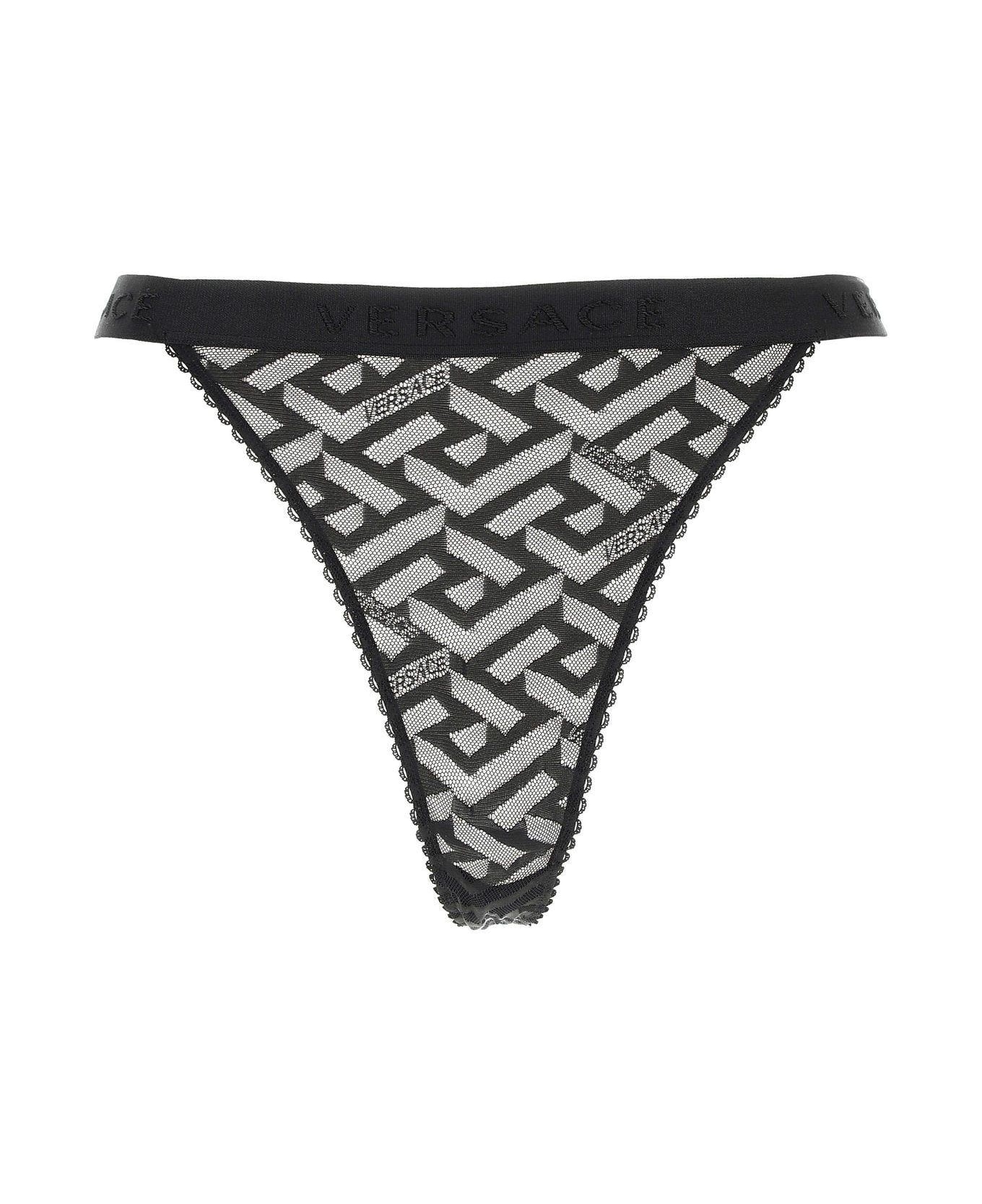 Versace Black Stretch Lace Thong