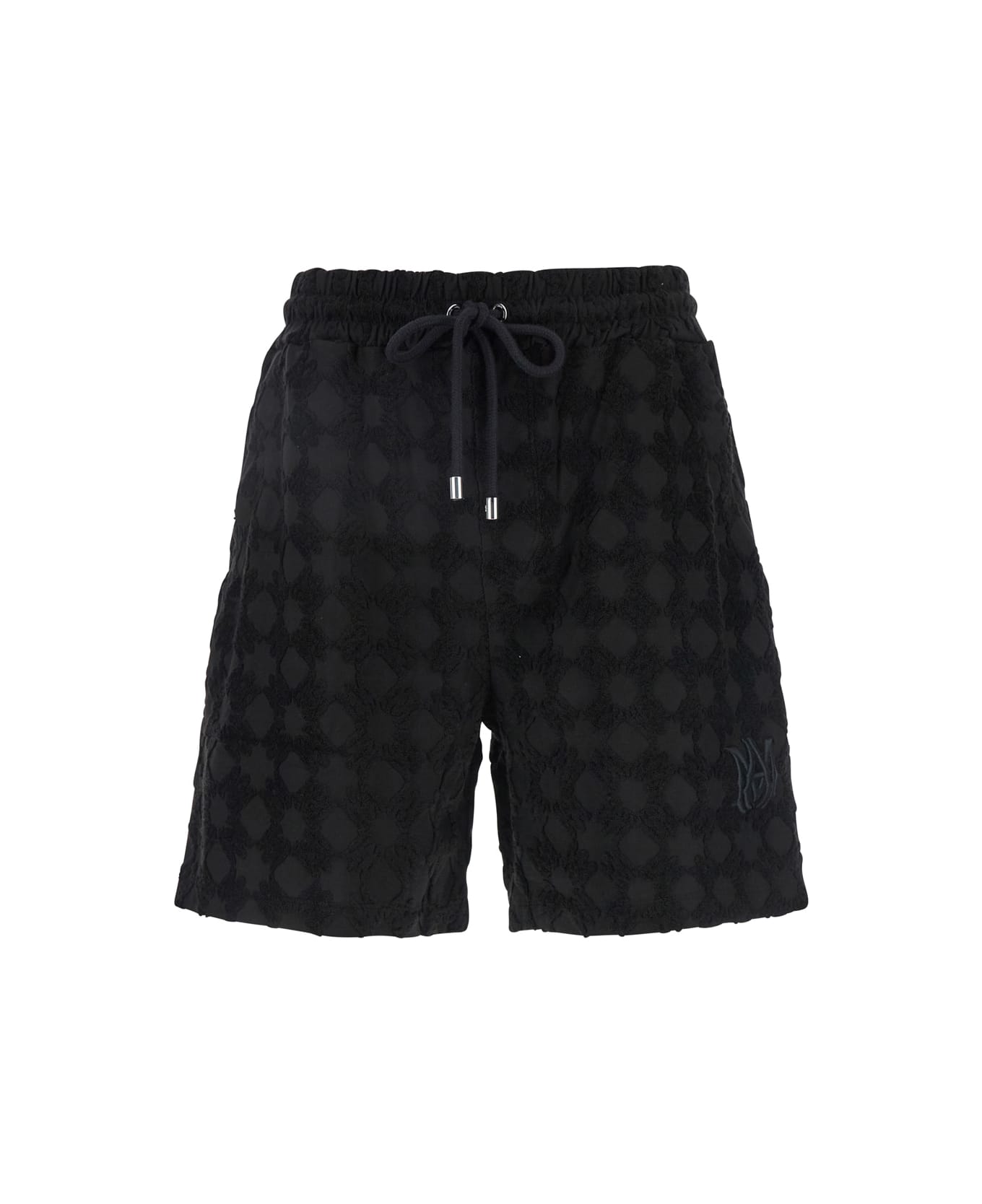 AMIRI Black Bermuda Shorts With All-over Ma Quads Motif And Embroidered Logo On The Front In Cotton Blend Man - Black