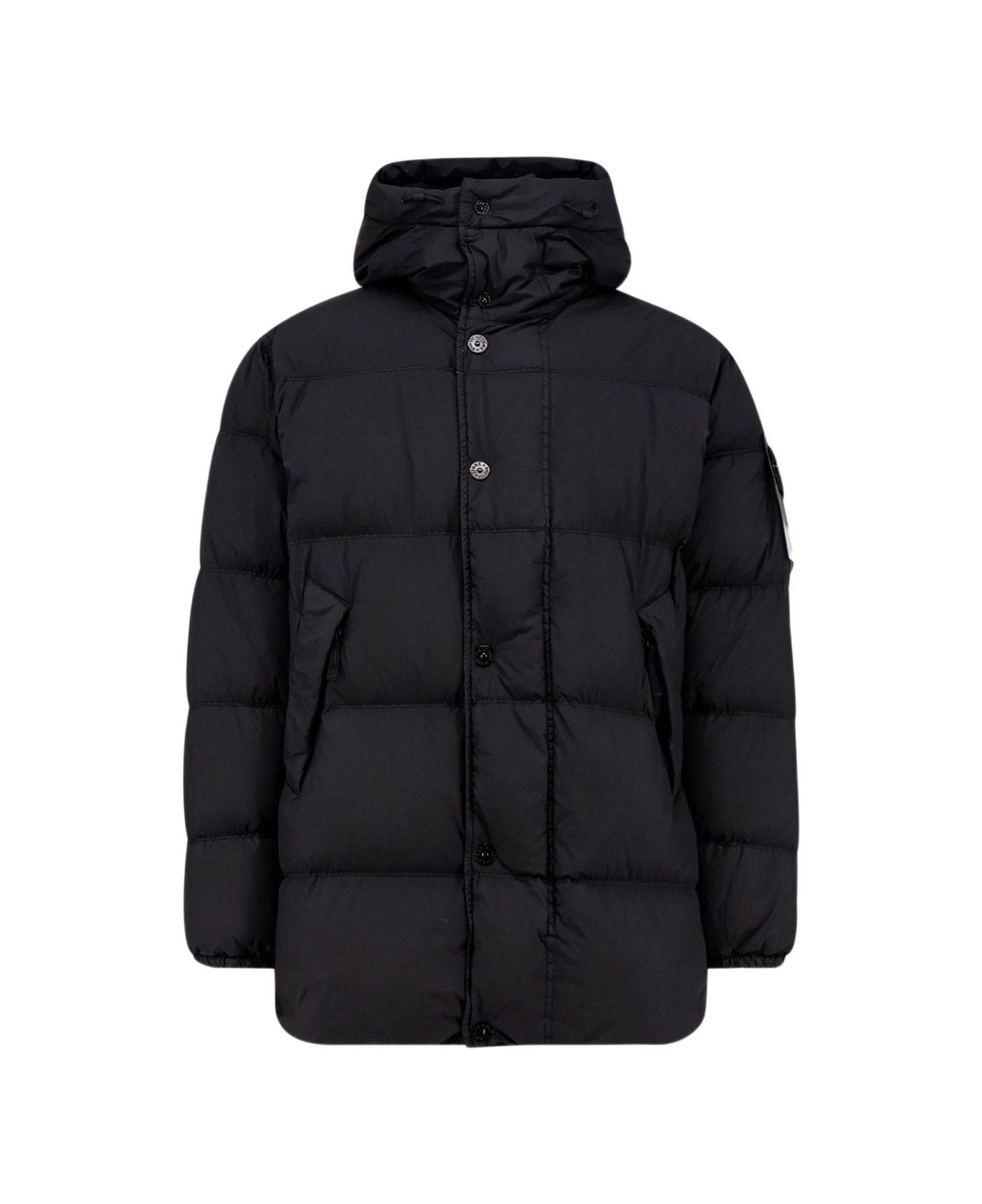 Stone Island Short Hooded Down Jacekt - Black