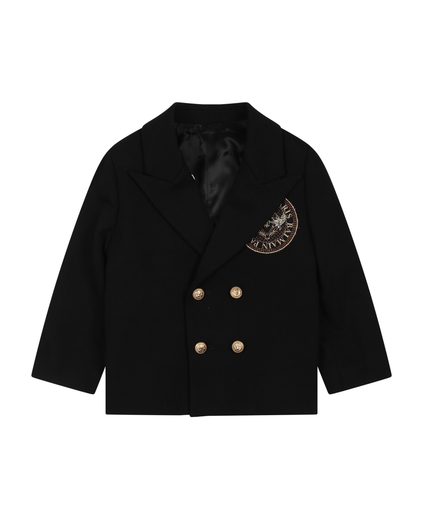 Balmain Black Jacket Fro Baby Boy With Logo - Black コート＆ジャケット
