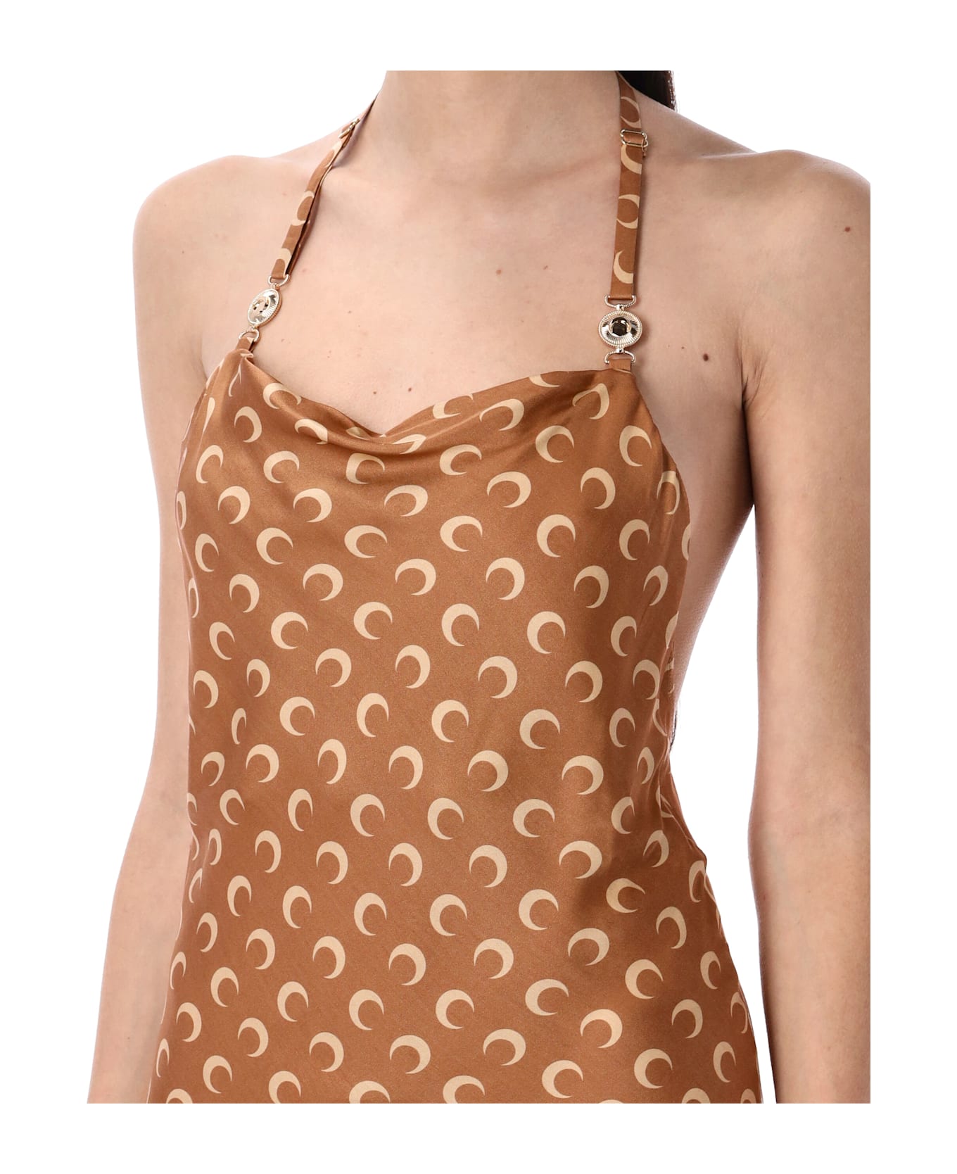 Marine Serre Moon Satin Long Slip Dress - DARK CAMEL