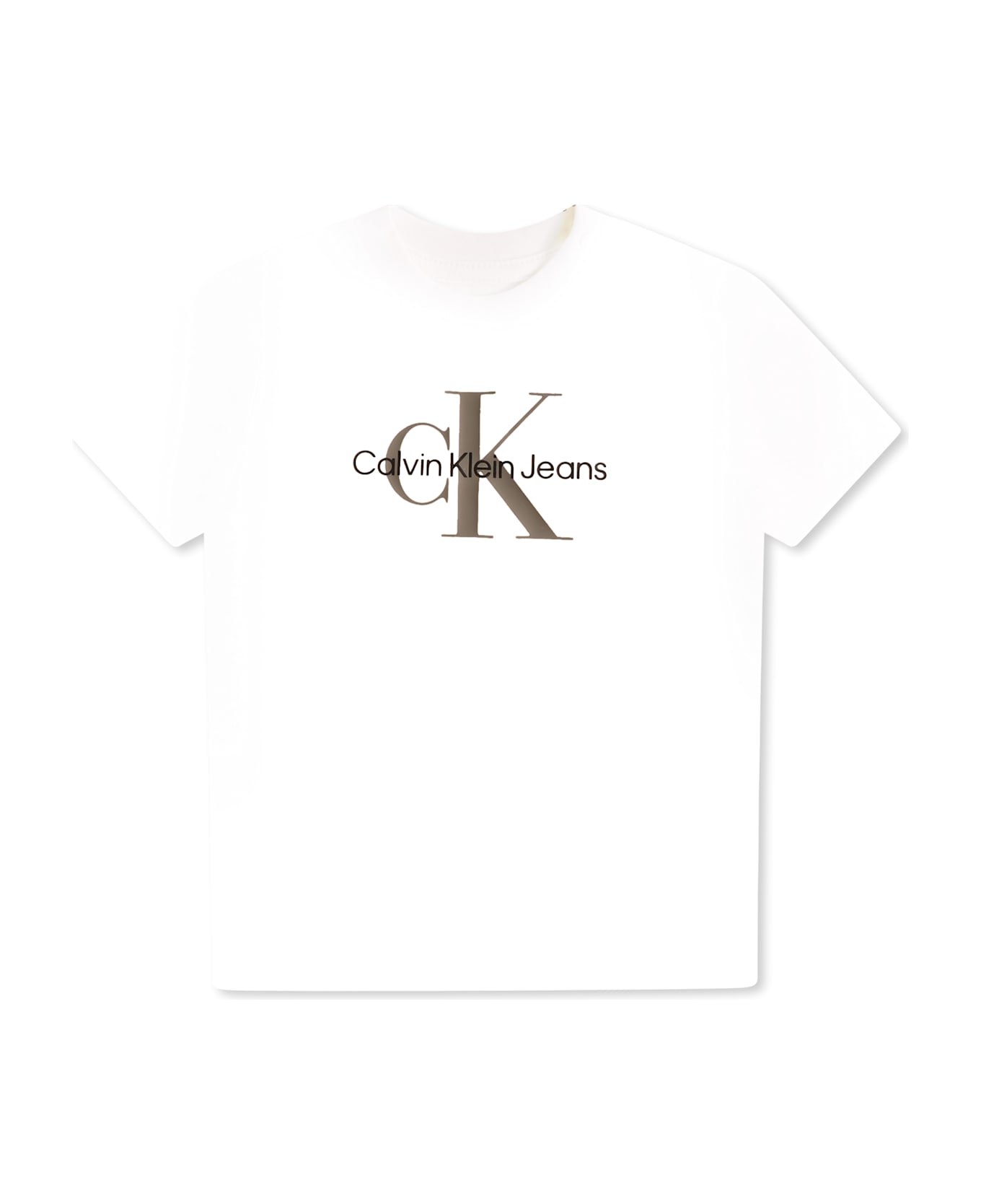 Calvin Klein White T-shirt For Babykids With Gray And Balck Logo - White