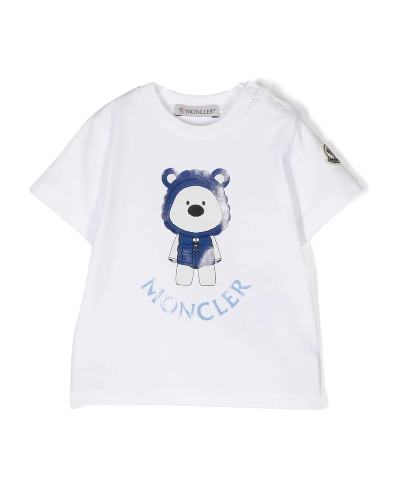 Moncler White Cotton Tshirt - Bianco+blu