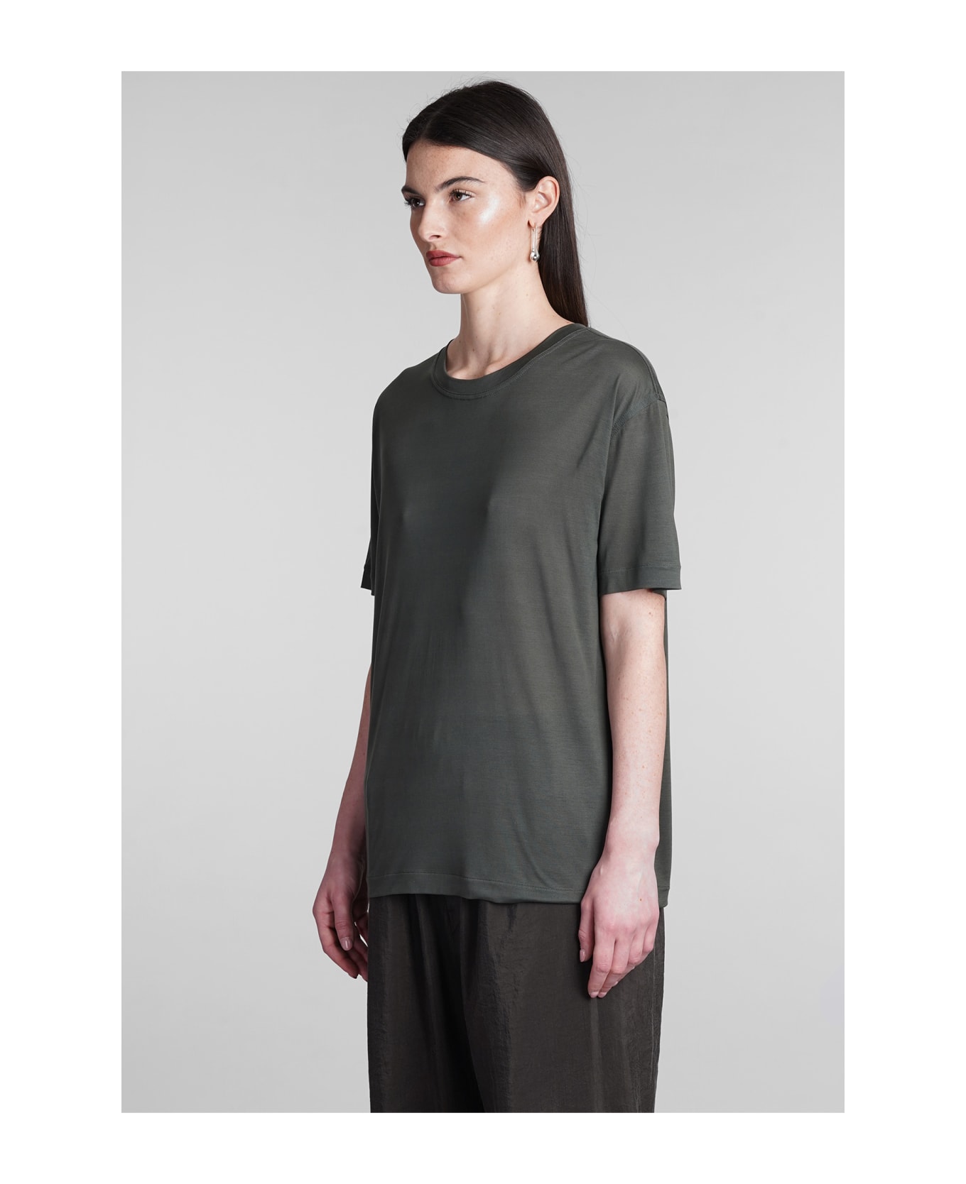 Lemaire T-shirt In Green Silk - ASPHALT