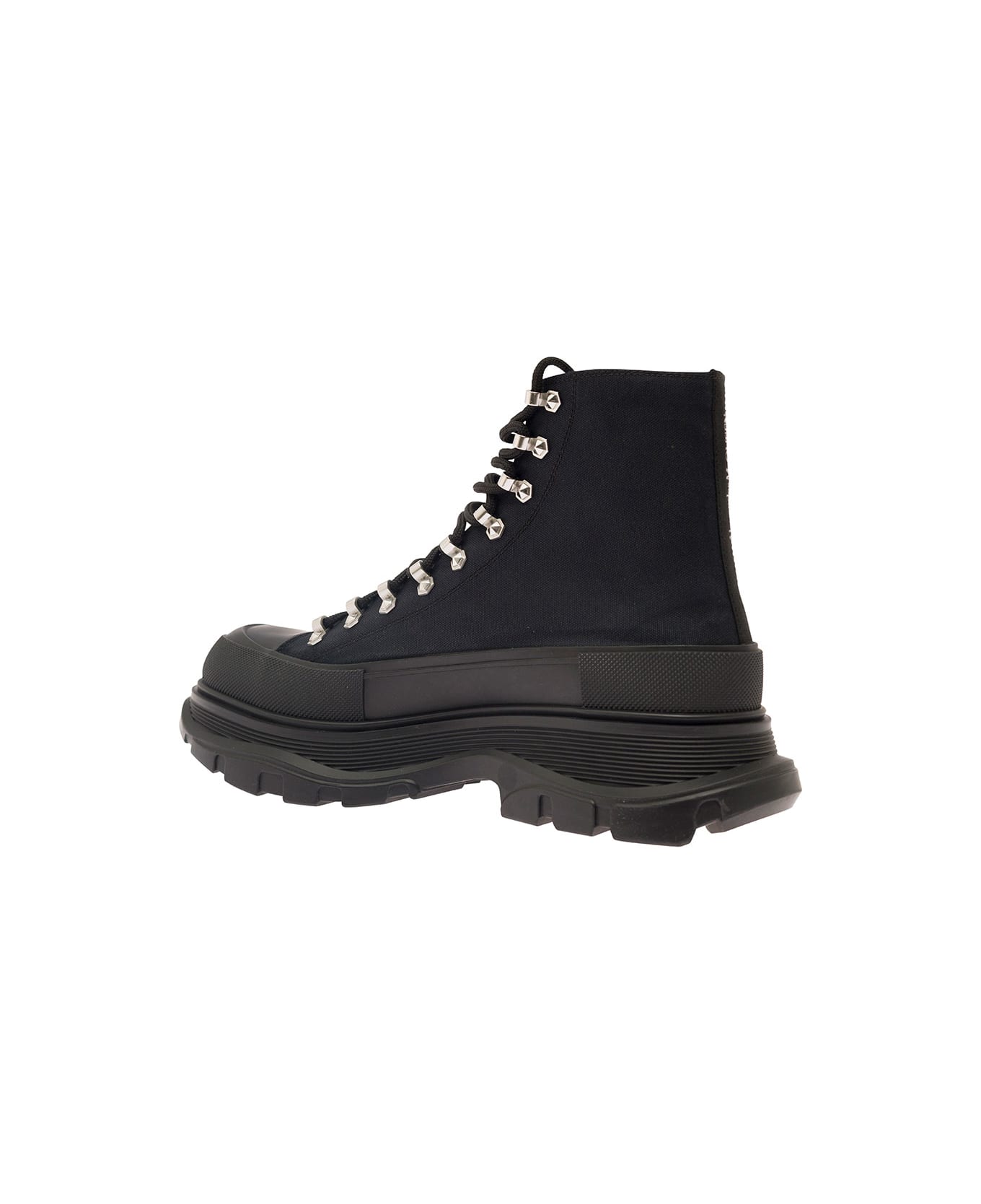 Alexander McQueen 'trade Slick' Black Lace-up Boots With Thread Sole In Canvas Man - Black