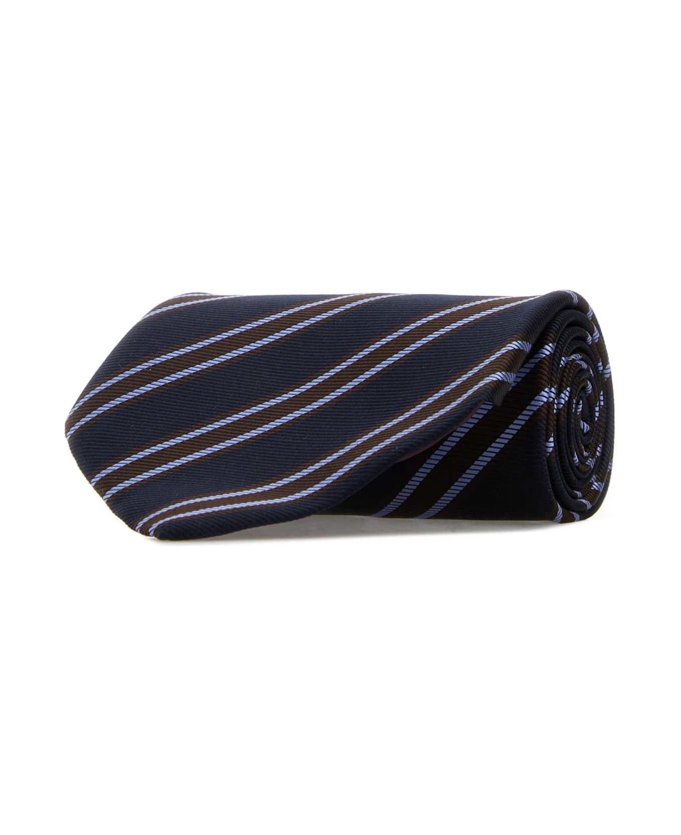 Junya Watanabe Embroidered Silk Tie - NAVYBROWN