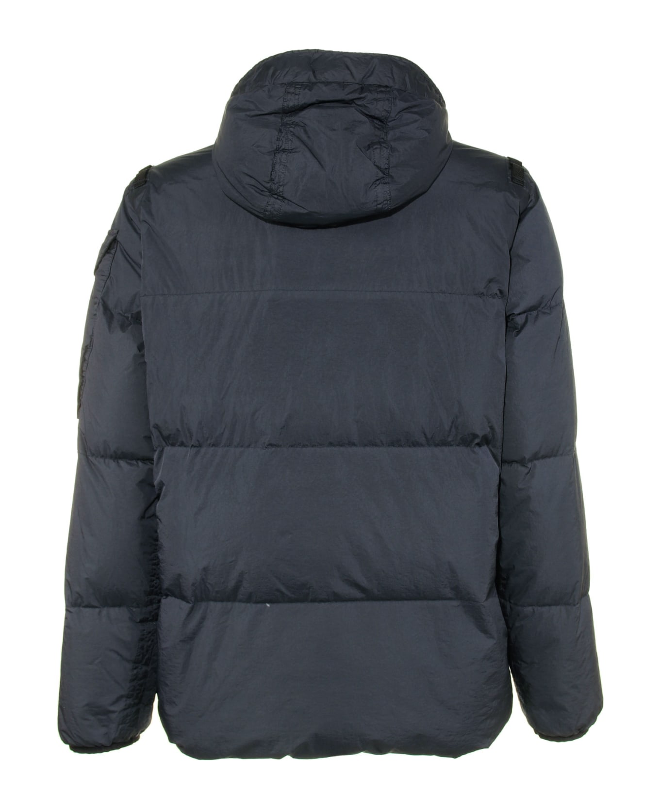 Stone Island Down Jacket With Logo On The Sleeve - NAVY  BLUE