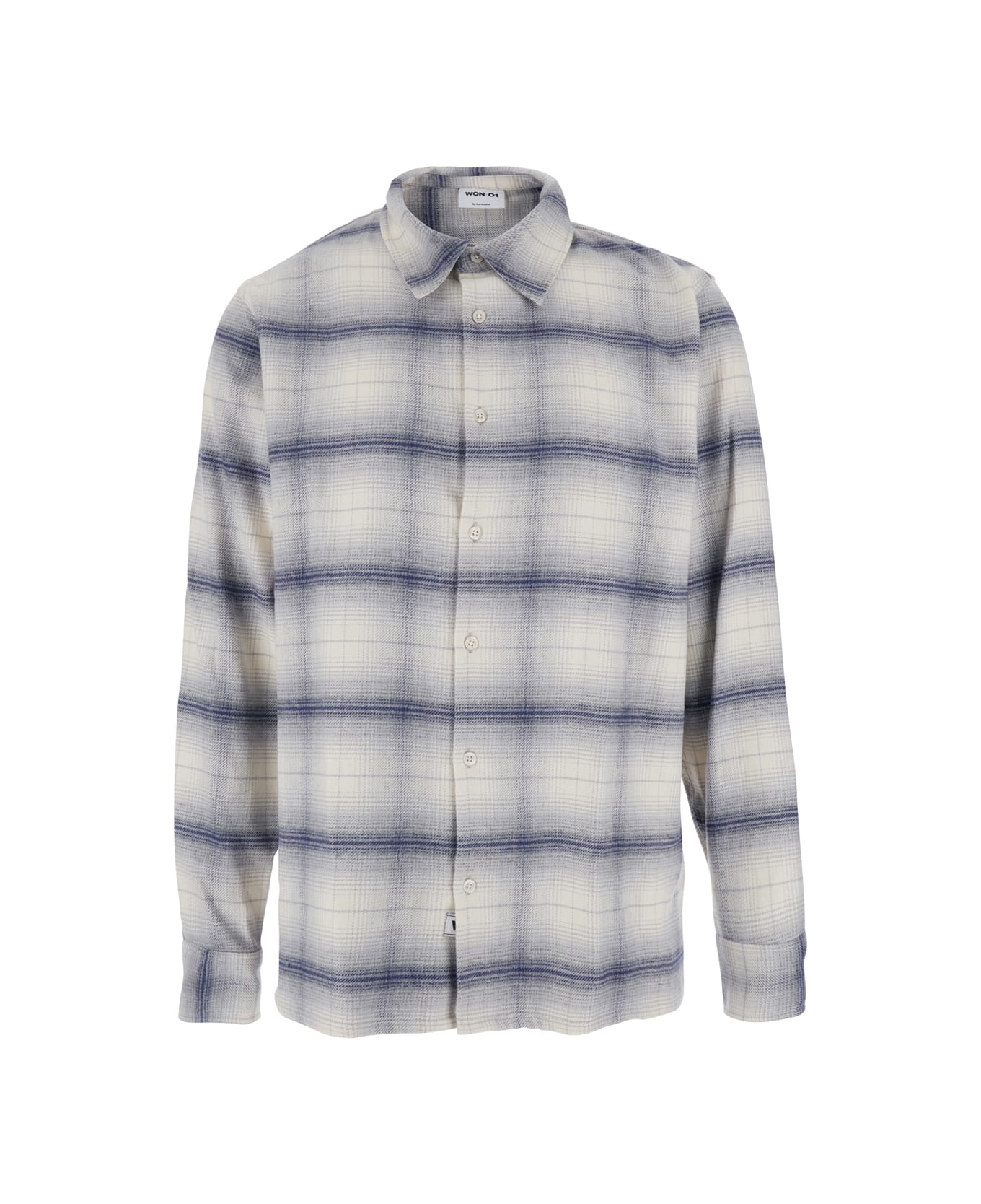 Won Hundred Grey Shirt With Classic Collar And All-over Check Motif In Cotton Man - Grey