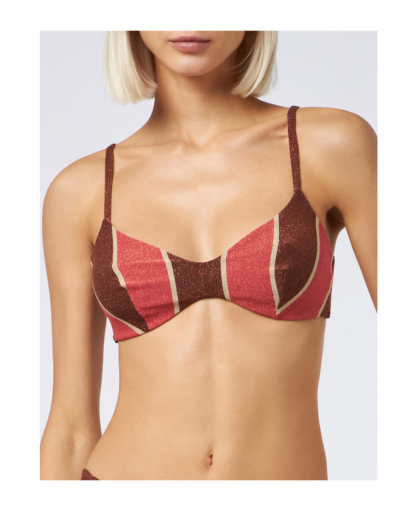 MC2 Saint Barth Woman Striped Lurex Scoop Bralette Beach Top May - BROWN