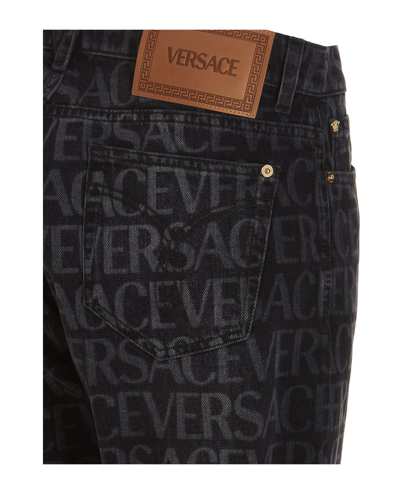 Versace Logo Print Jeans - Black ボトムス