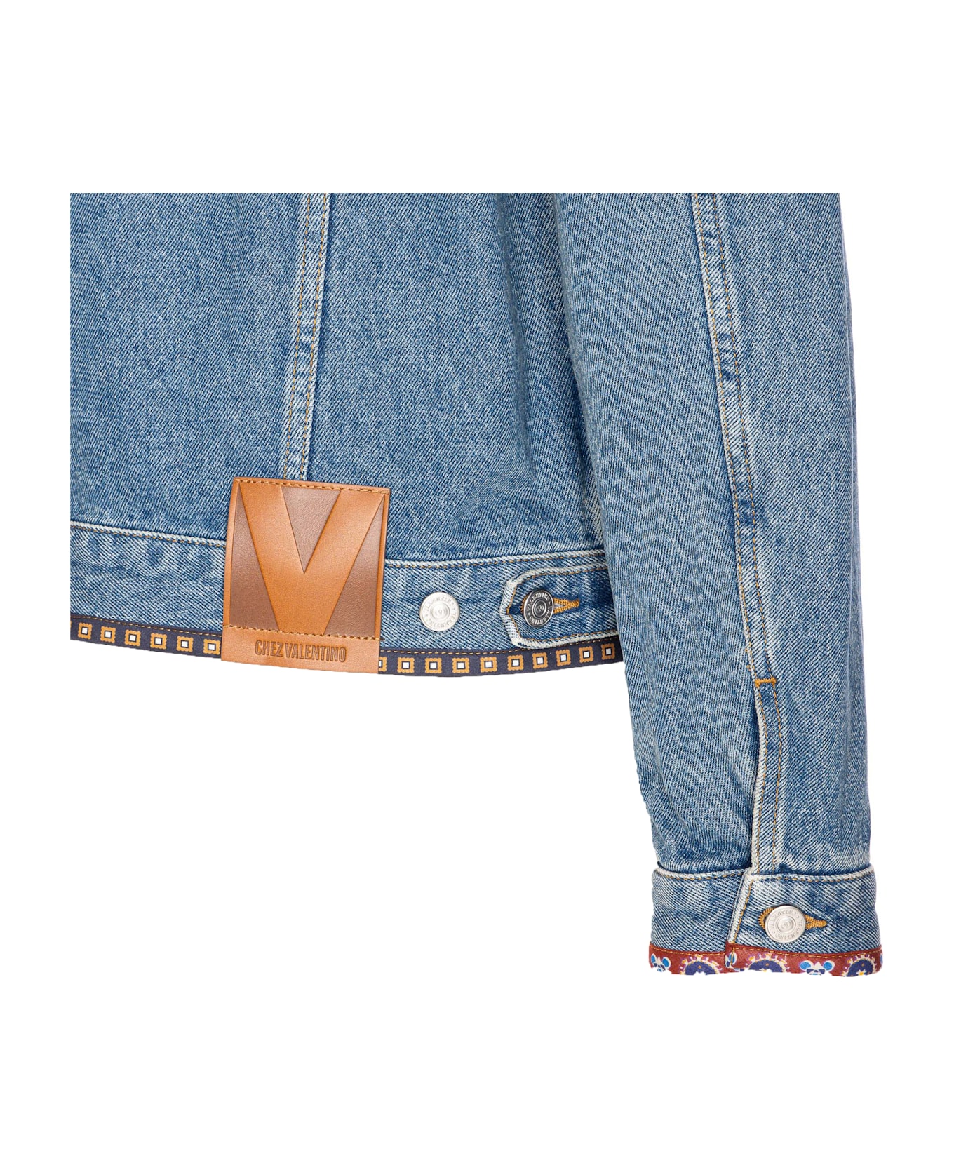 Valentino Garavani Beaded Embroidery And Printed Edges Denim Jacket - Blue