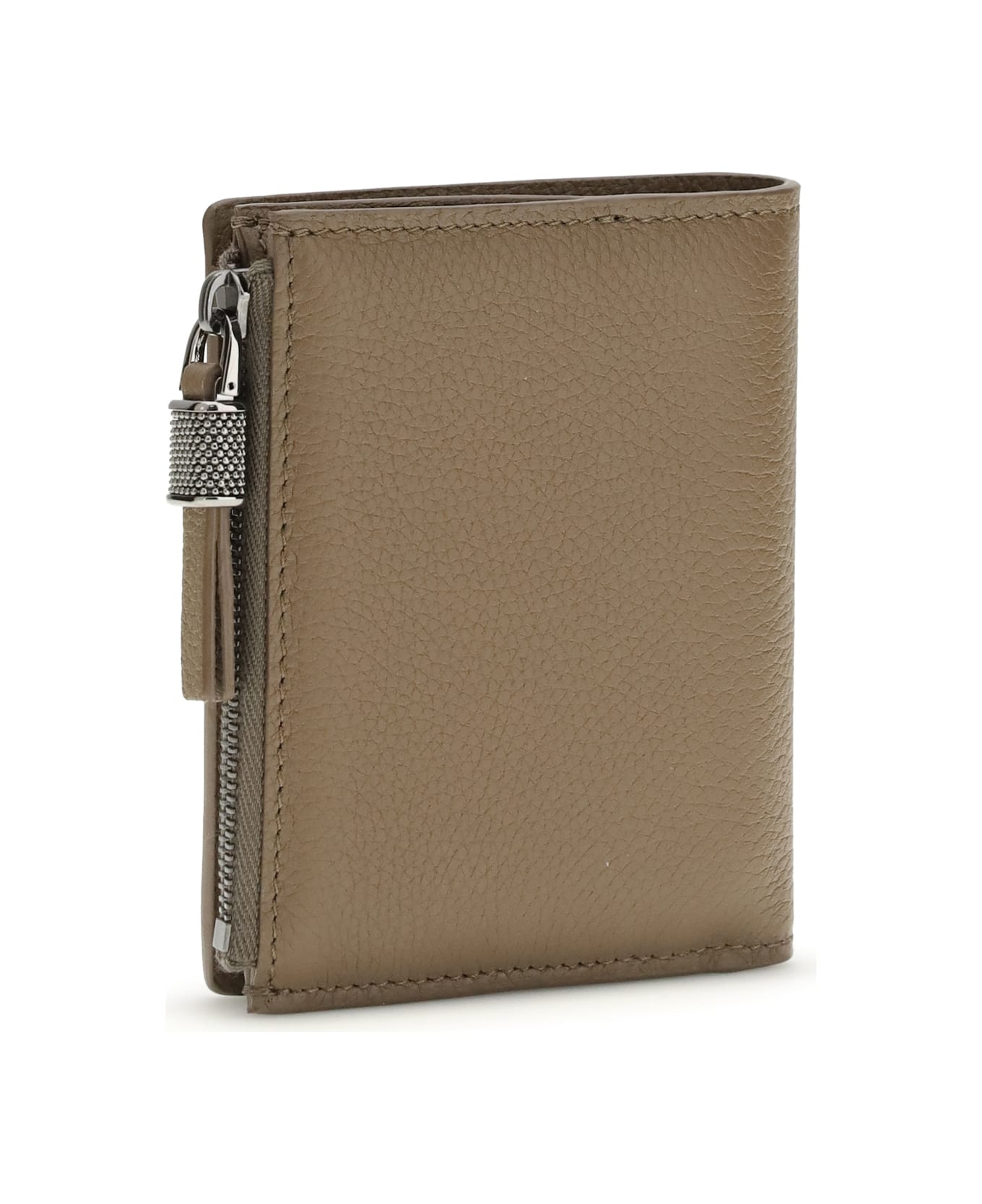 Brunello Cucinelli Leather Wallet With Grain And Shiny Zipper Pull