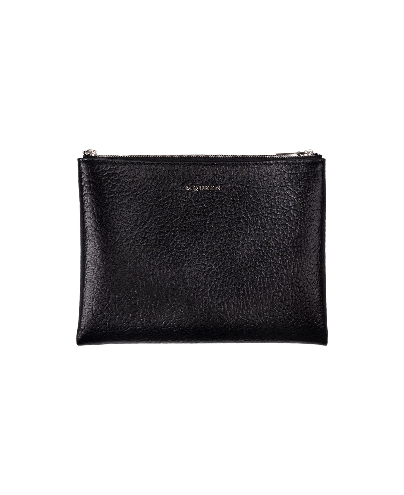 Alexander McQueen Black Hammered Leather Clutch Bag With Logo - Black