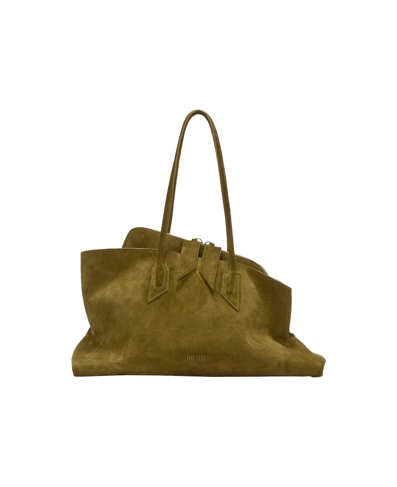 The Attico 'la Passeggiata' Green Shoulder Bag With Two Top Handles In Leather Suede Woman - Green
