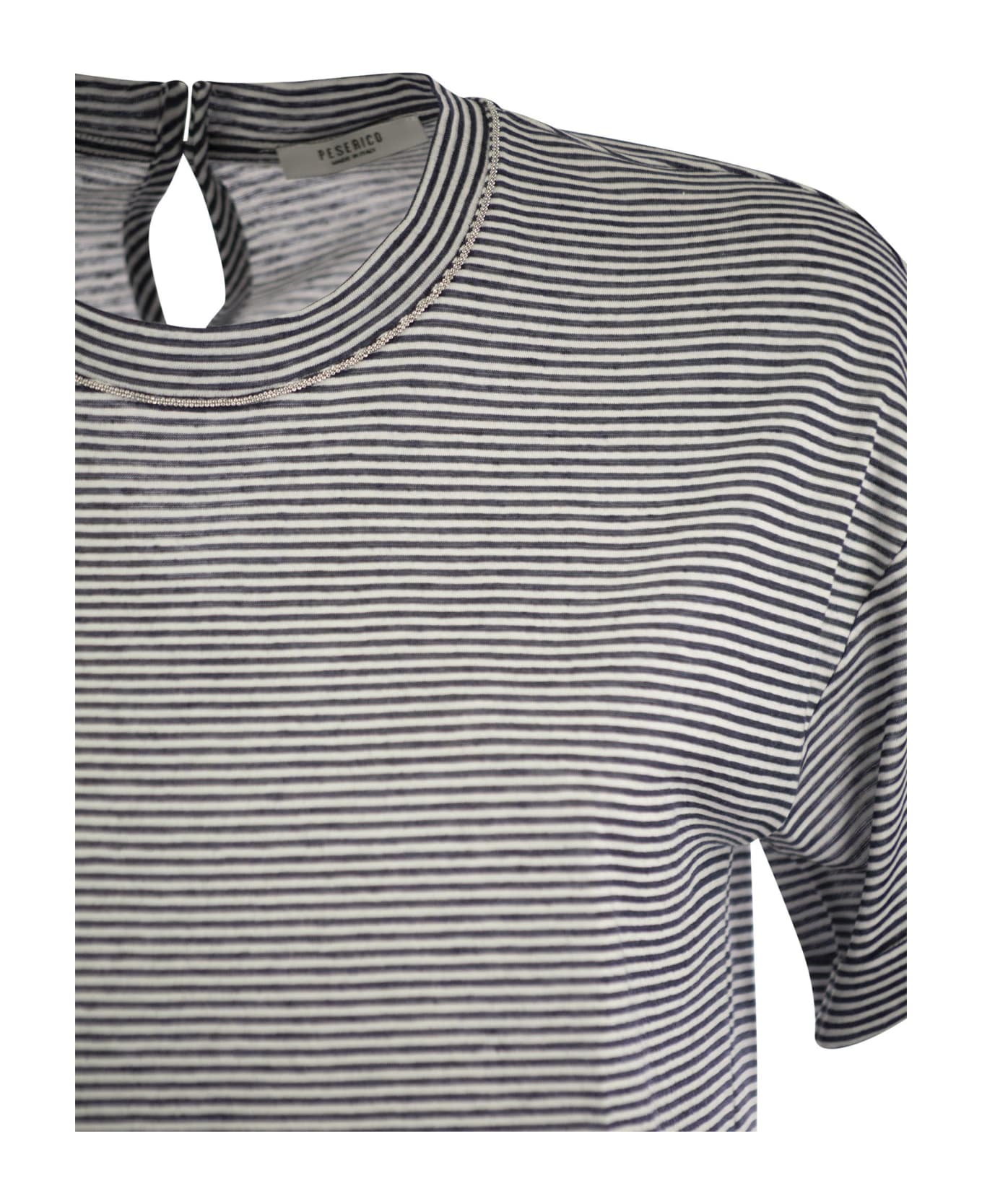 Peserico Lightweight Striped Jersey T-shirt And Punto Luce - White/blue