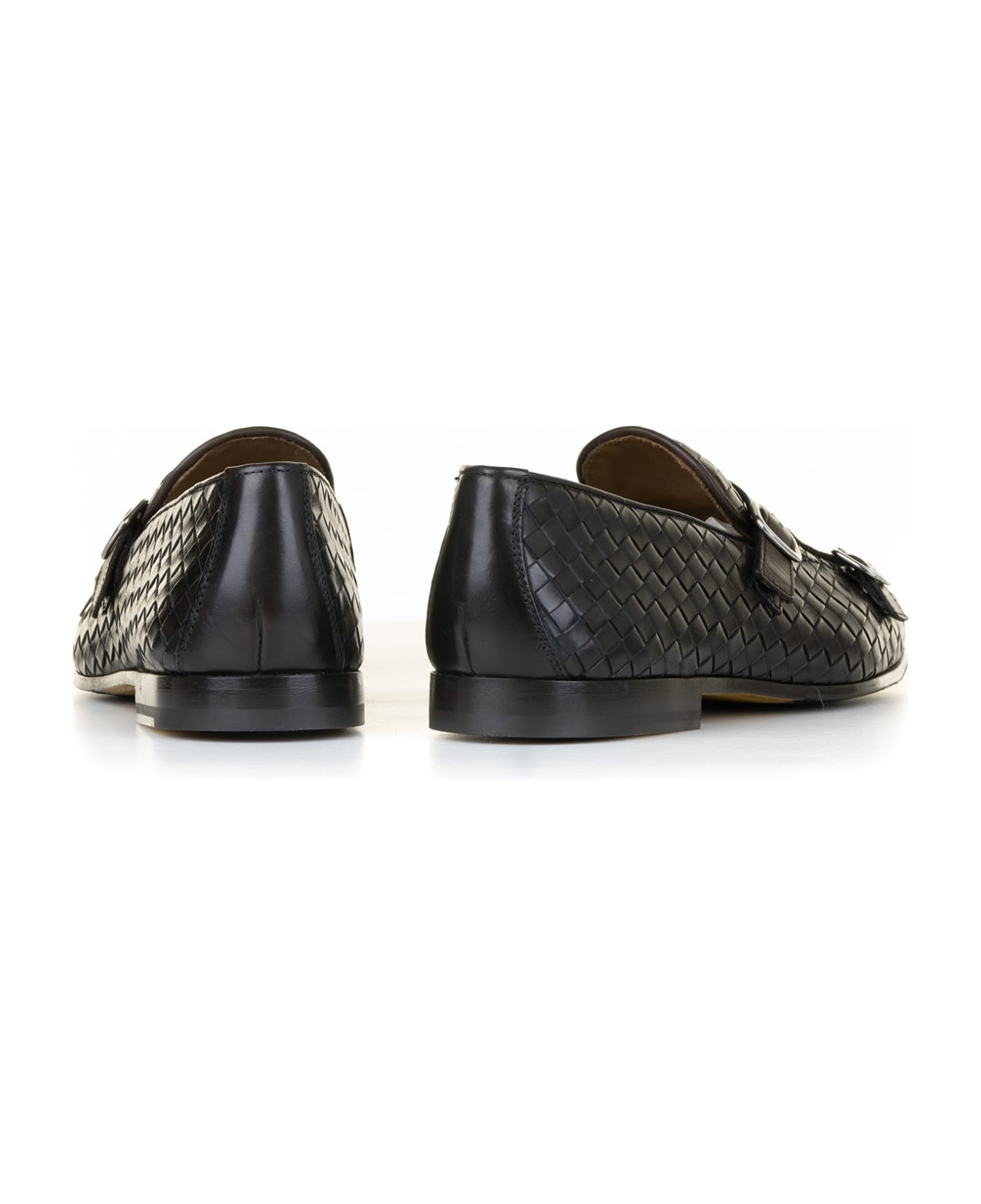 Doucal's Double Buckle Moccasin In Woven Leather - MARRONE