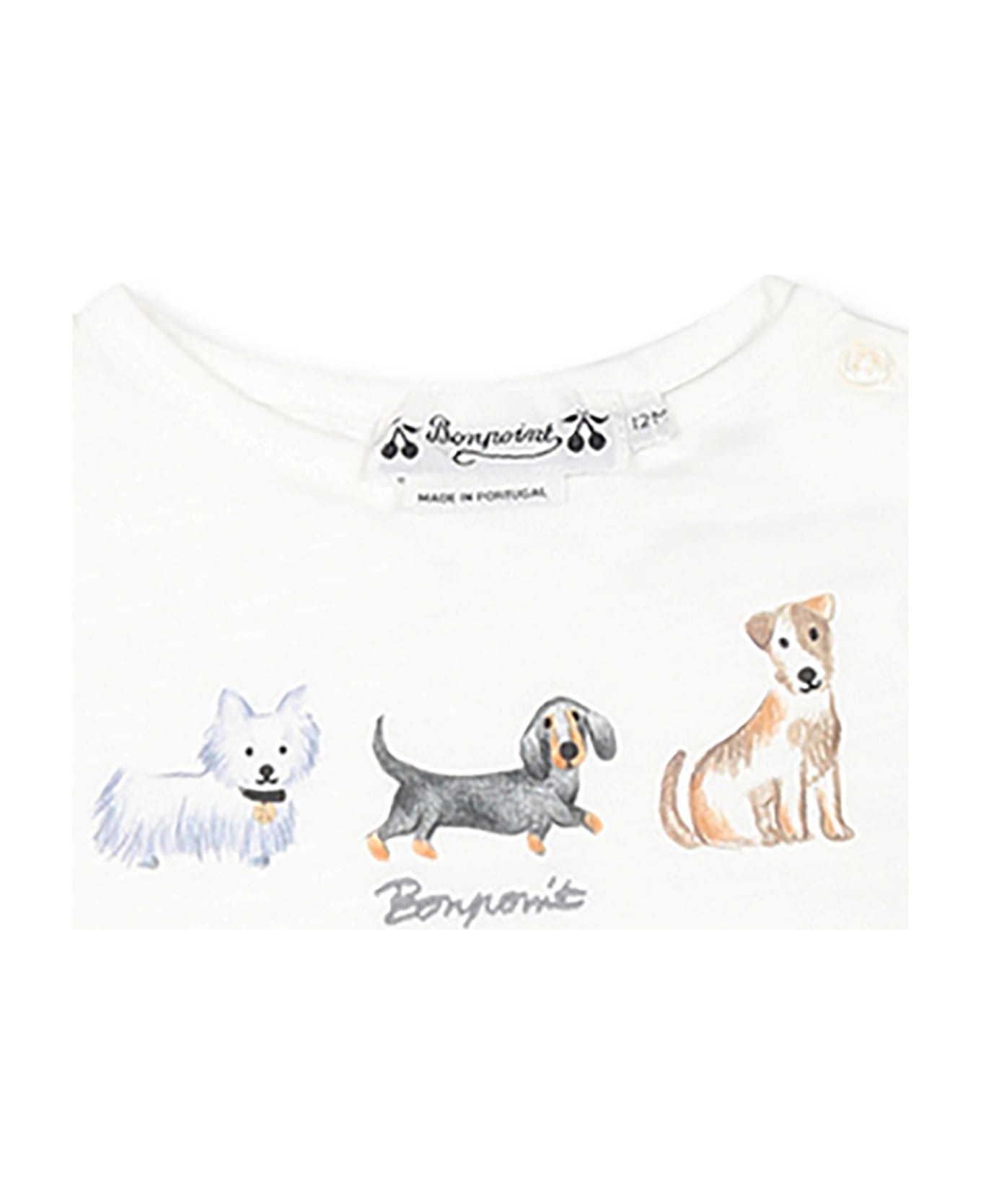 Bonpoint White T-shirt For Babykids With Dog Print - White