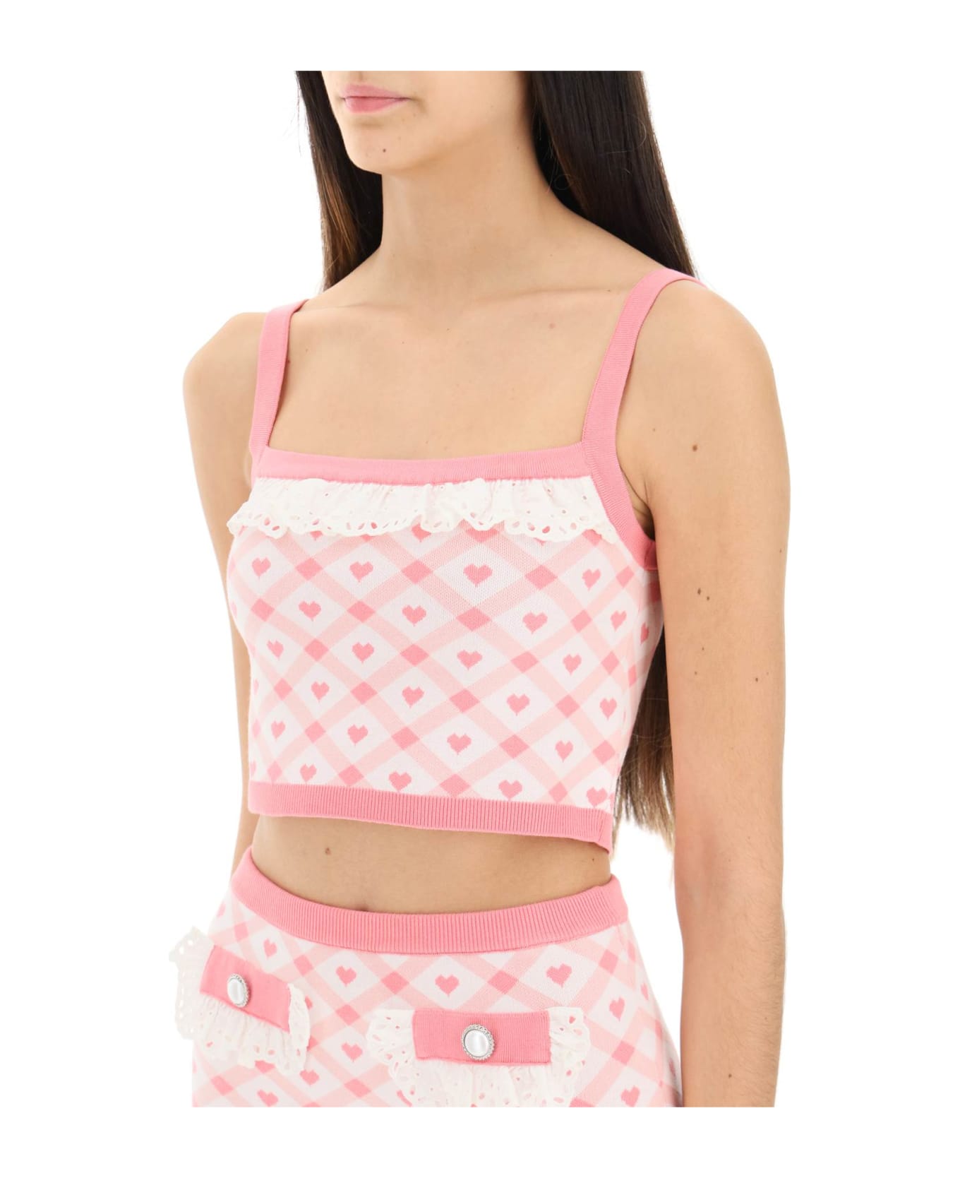 Alessandra Rich Checked Cropped Top - LIGHT PINK WHITE (Pink)