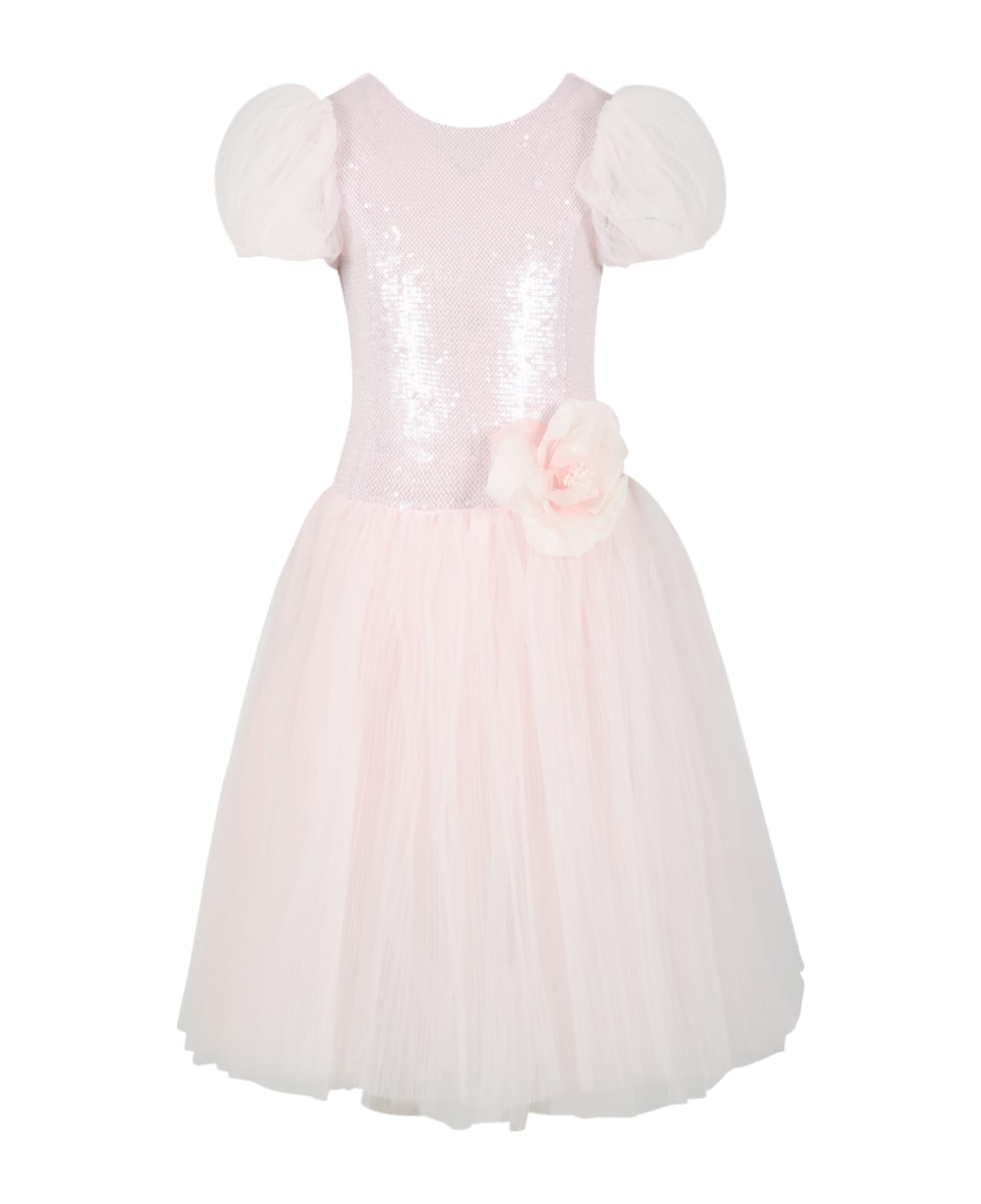 Monnalisa Pink Dress For Girl With Flowers - Pink ワンピース＆ドレス