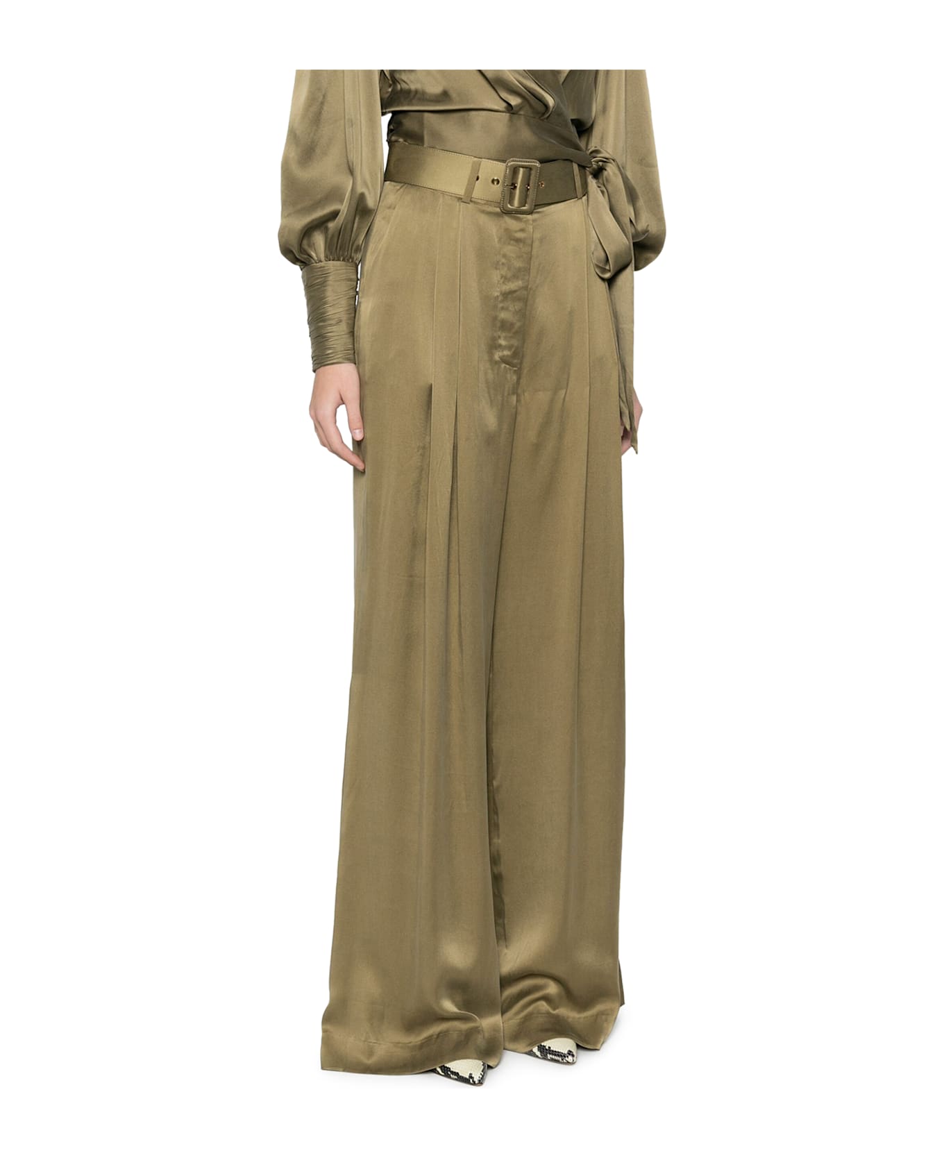 Zimmermann Wide Leg Pants In Seta - Green