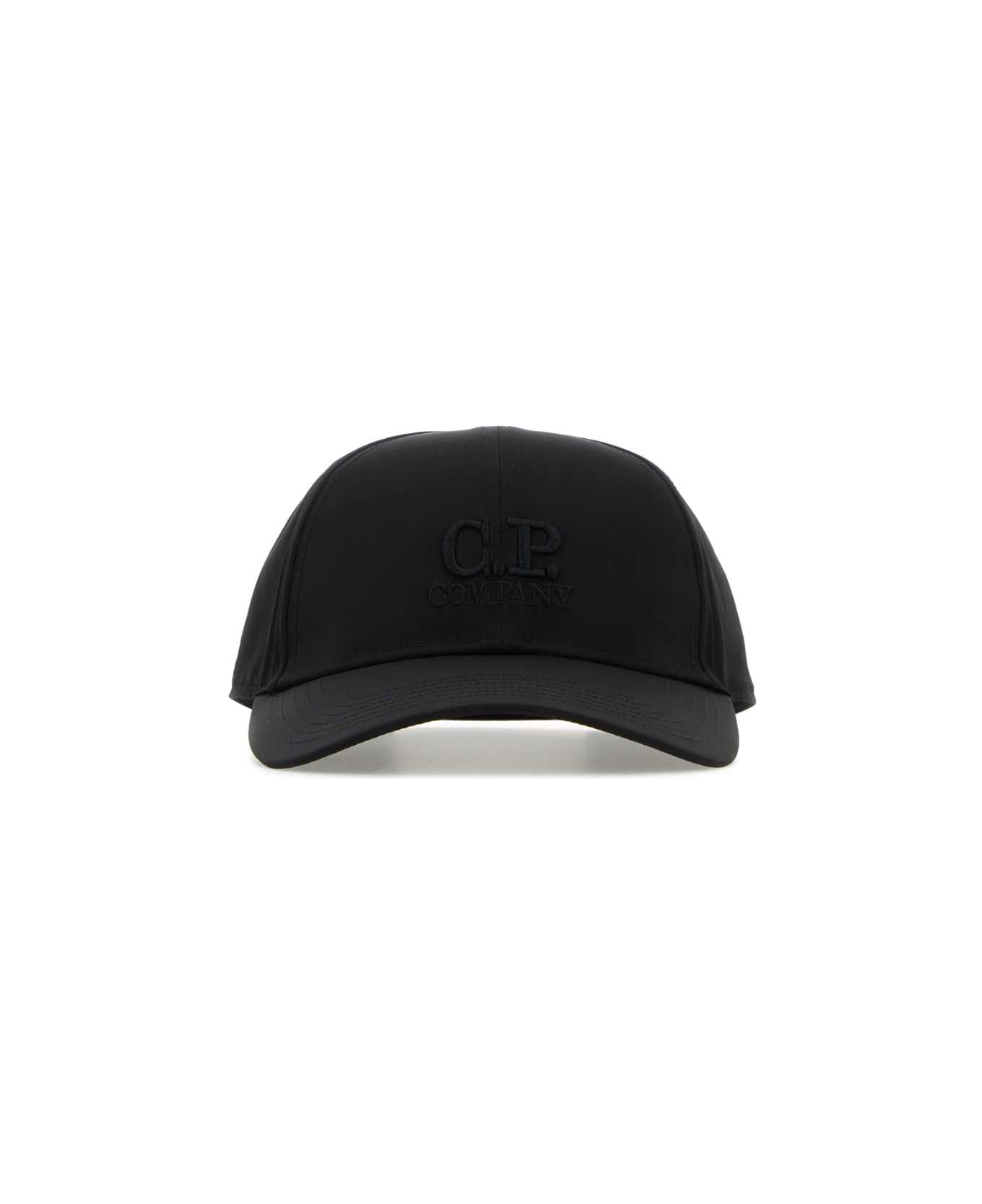 C.P. Company Black Nylon Baseball Cap - Black 帽子