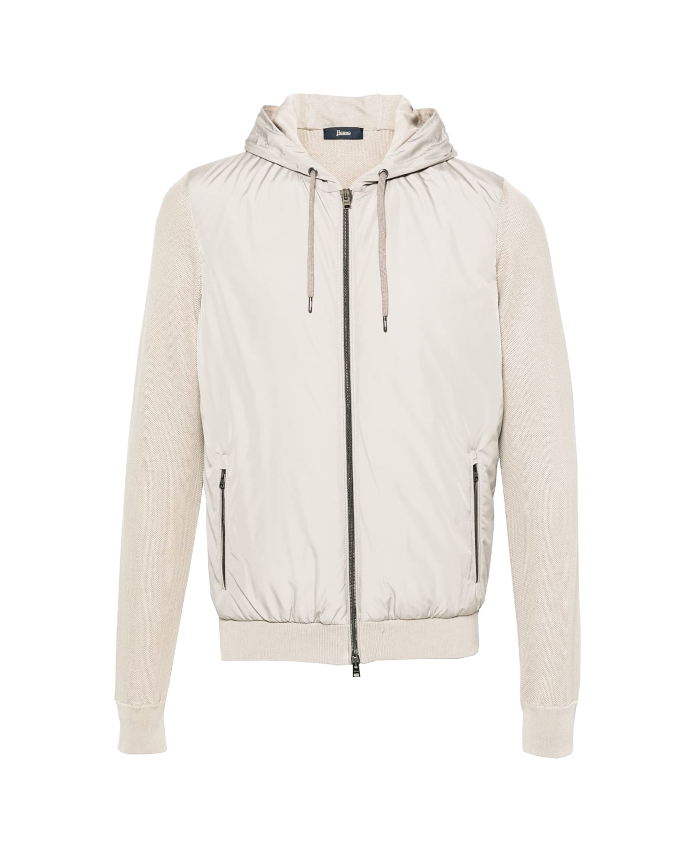 Herno Knitted-panelled Zipped Hooded Drawstring Jacket Herno - Grey