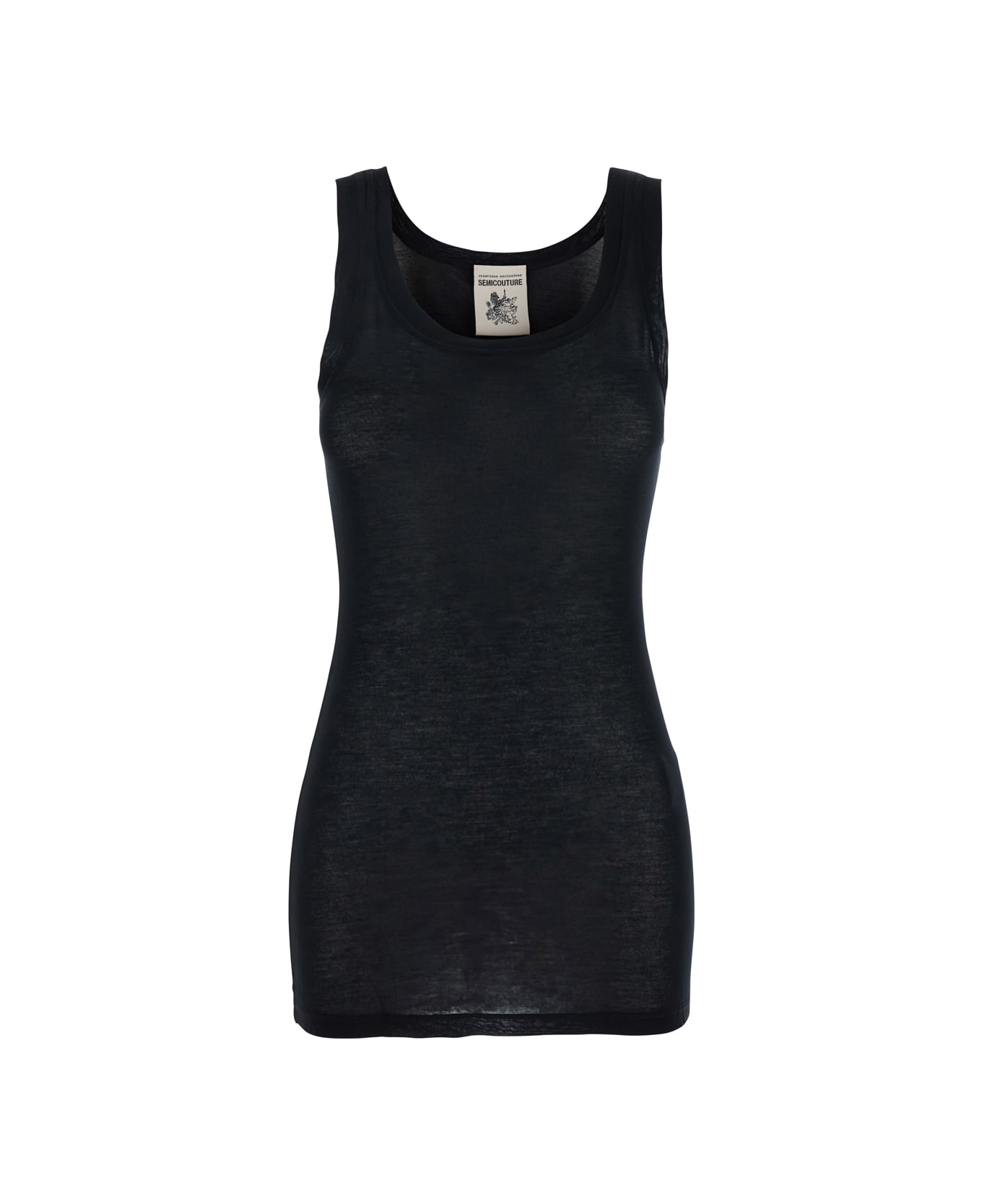 SEMICOUTURE Black Sleeveless Top With U-neck In Viscose Woman - Black