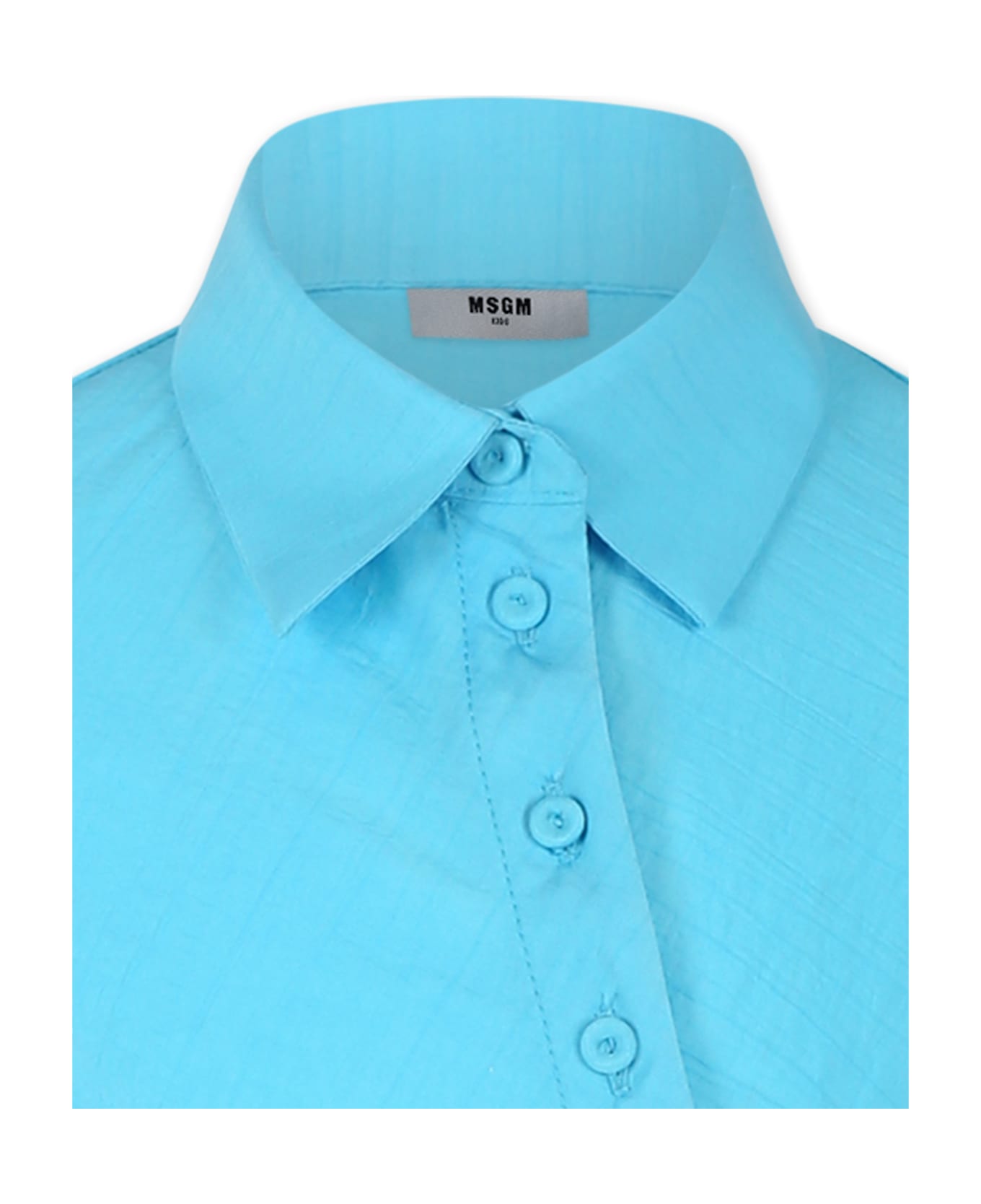 MSGM Light Blue Dress For Girl With Logo - Light Blue