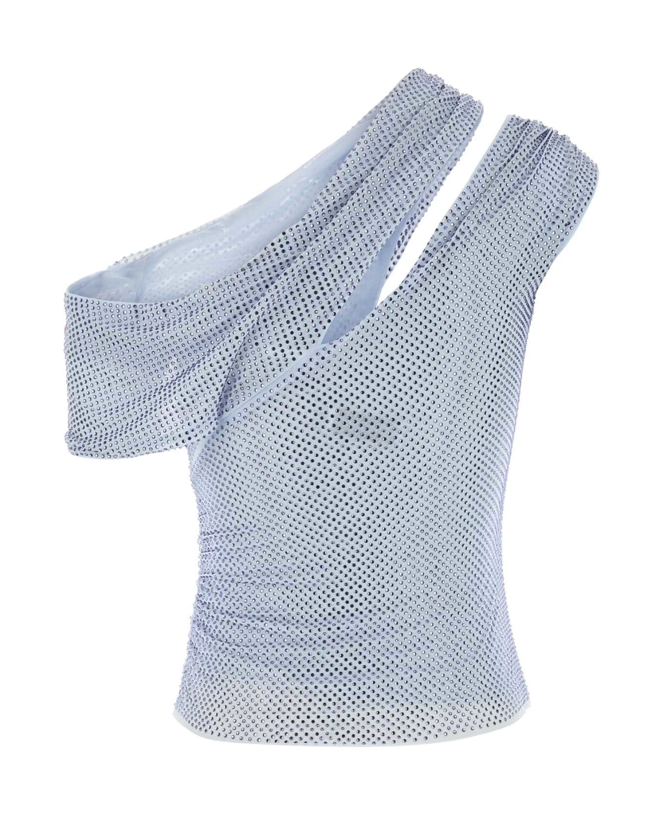 self-portrait Embellished Stretch Mesh Top - BLUE