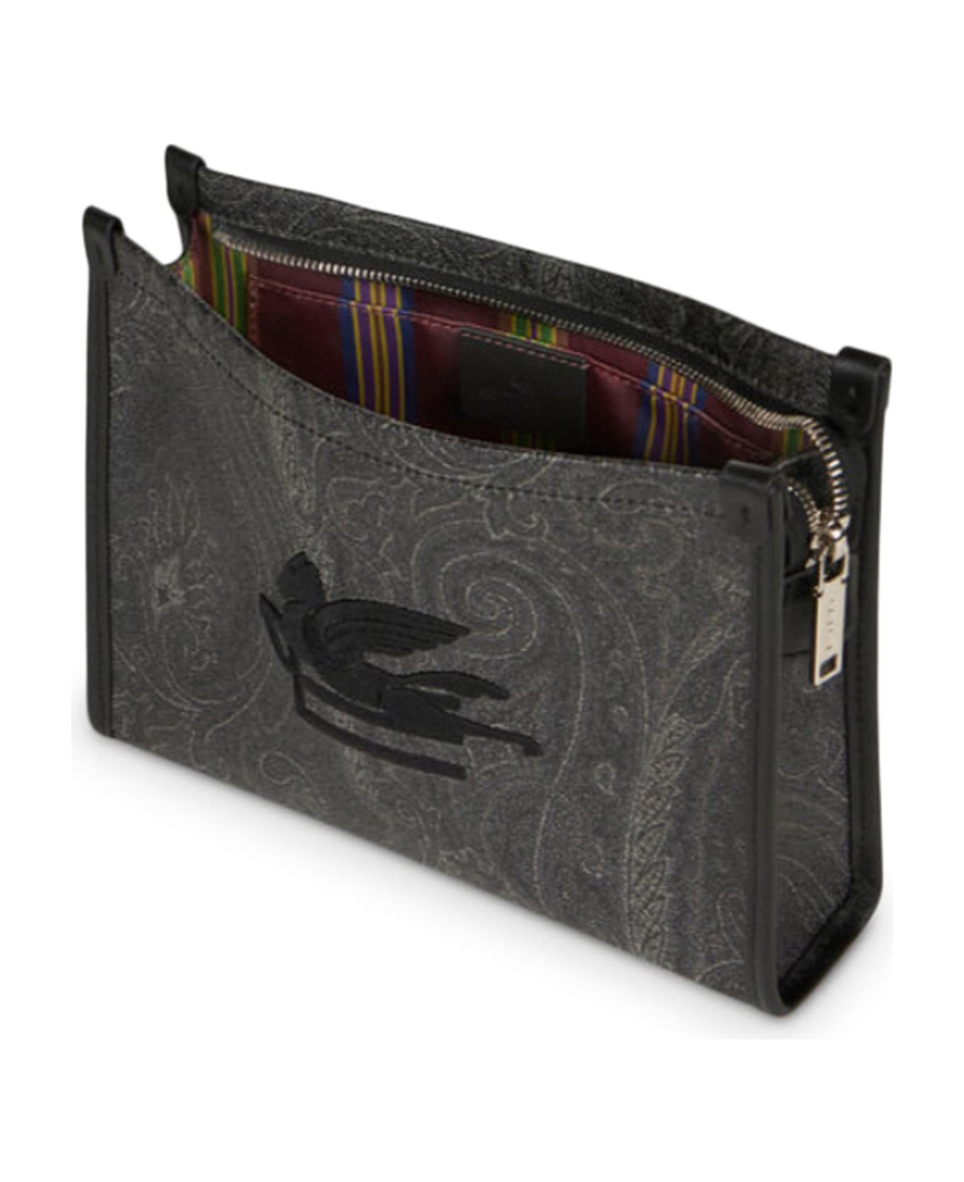 Etro Medium Black Paisley Pouch With Pegasus | italist