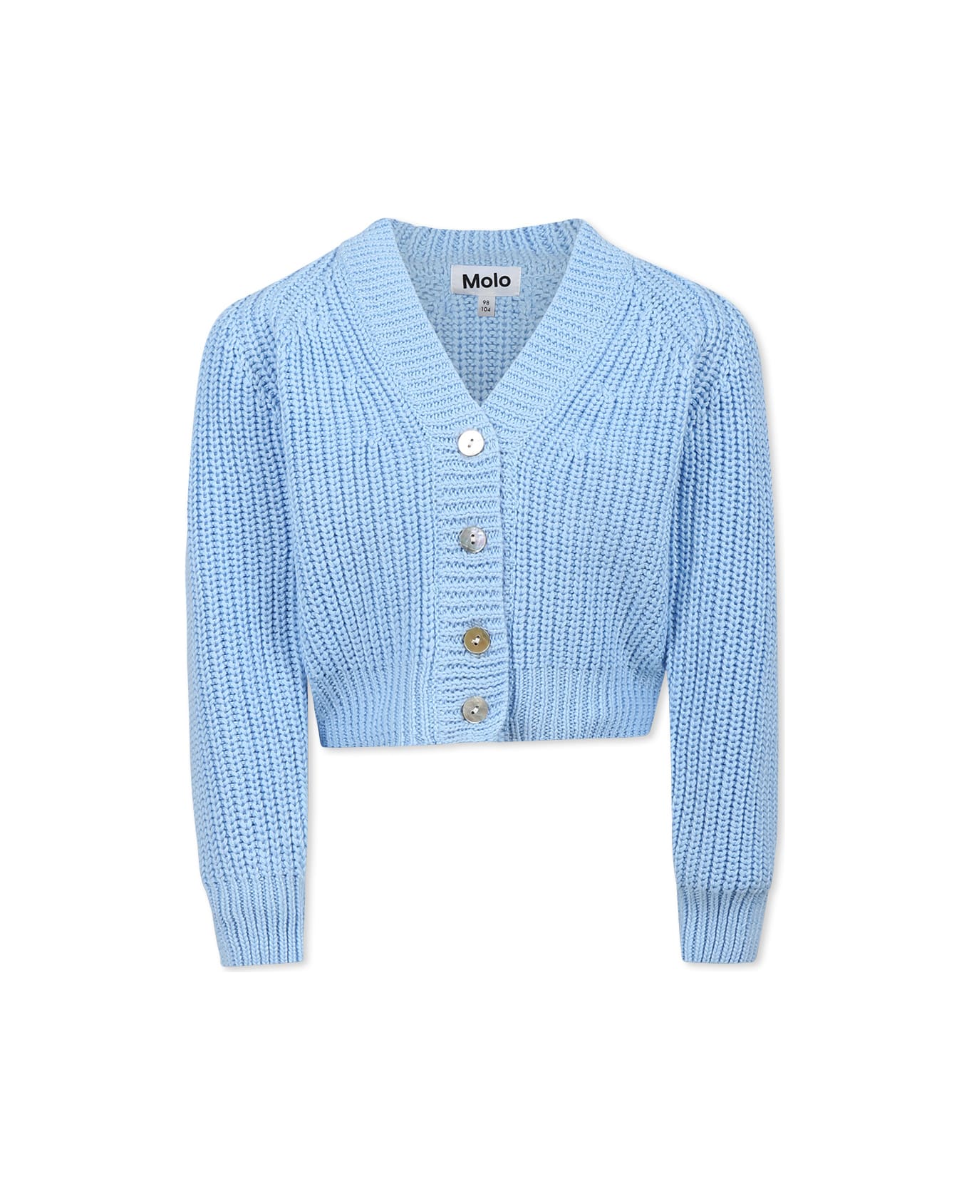 Molo Light Blue Cardigan For Girl With Logo - Light Blue