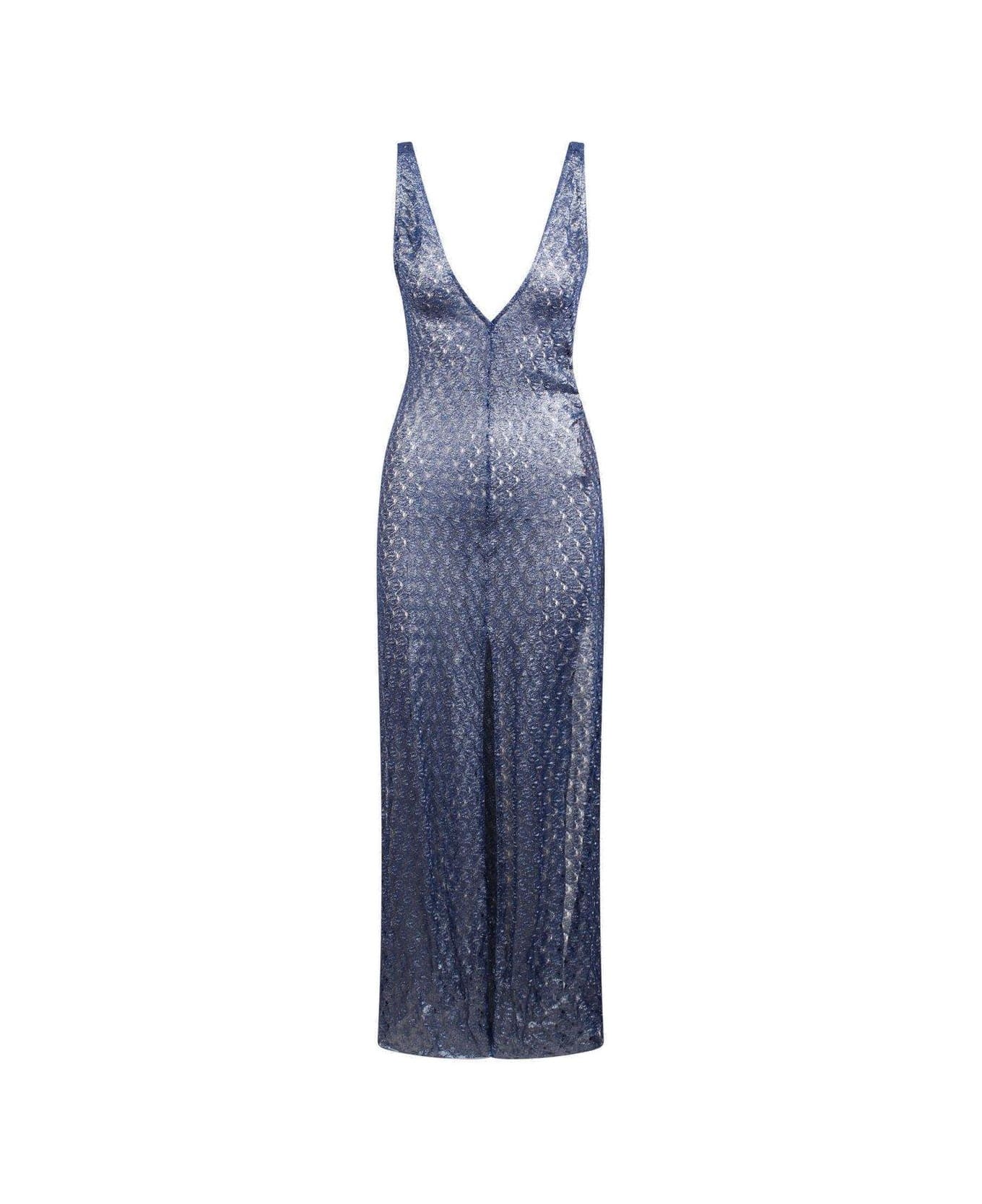 Missoni Crochet-knitted Plunging V-neck Maxi Dress - Lapis blue