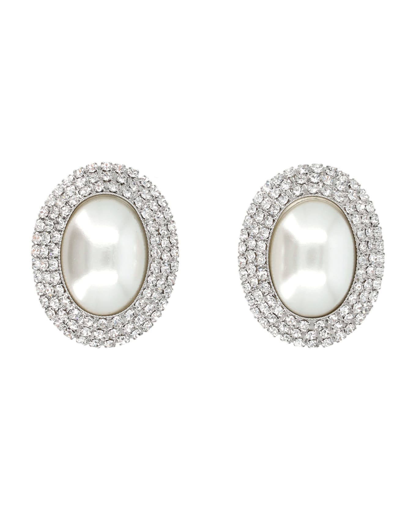 Alessandra Rich Oval With Pearl Earrings - SILVER CRYSTAL
