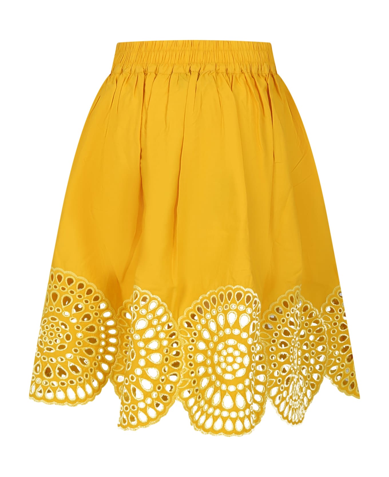 Stella McCartney Kids Yellow Skirt For Girl With Macramé Lace. - Yellow ボトムス