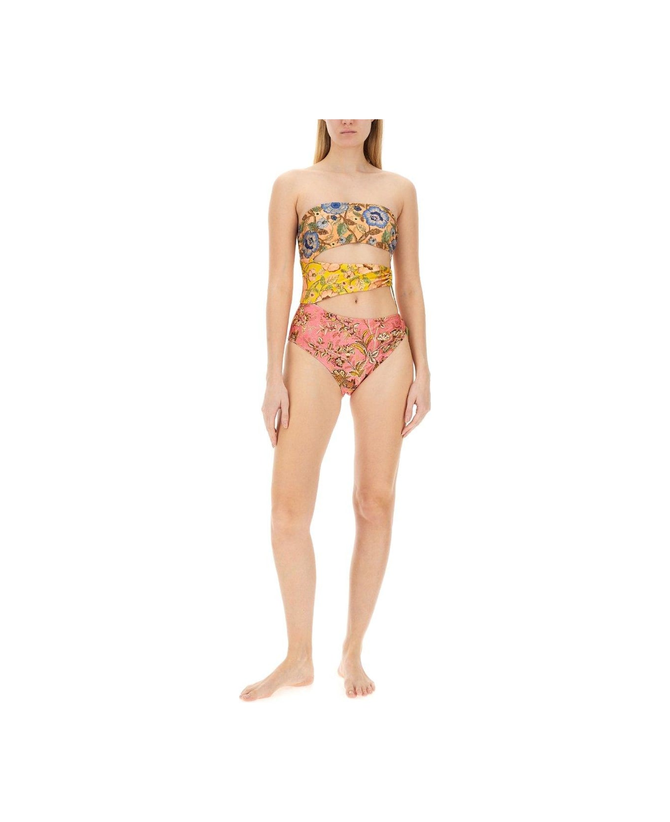 Zimmermann Floral Printed Cut-out One-piece Swimsuit - Spli Spiced