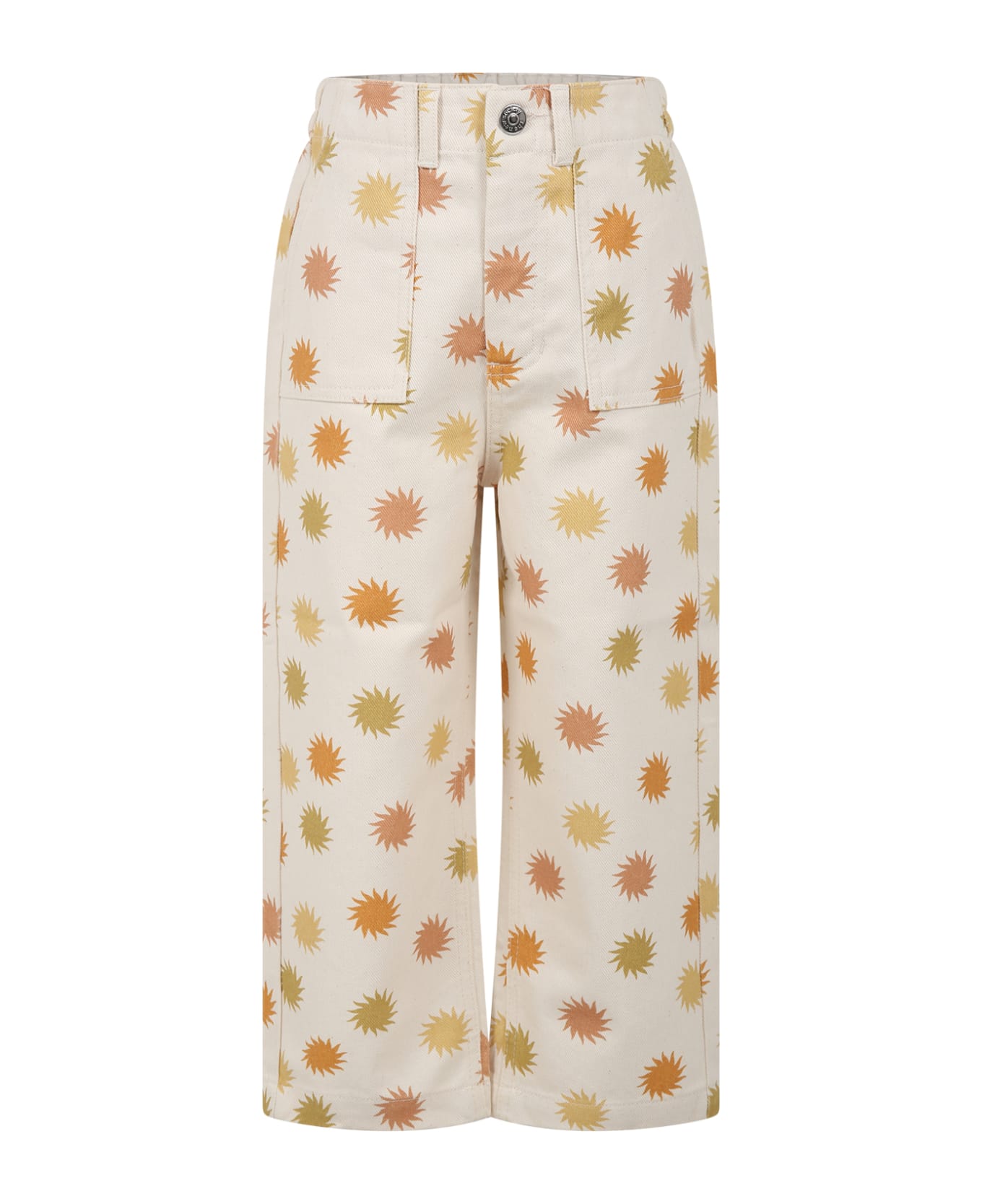 The New Society Beige Trousers For Kids With Sun Print - Beige