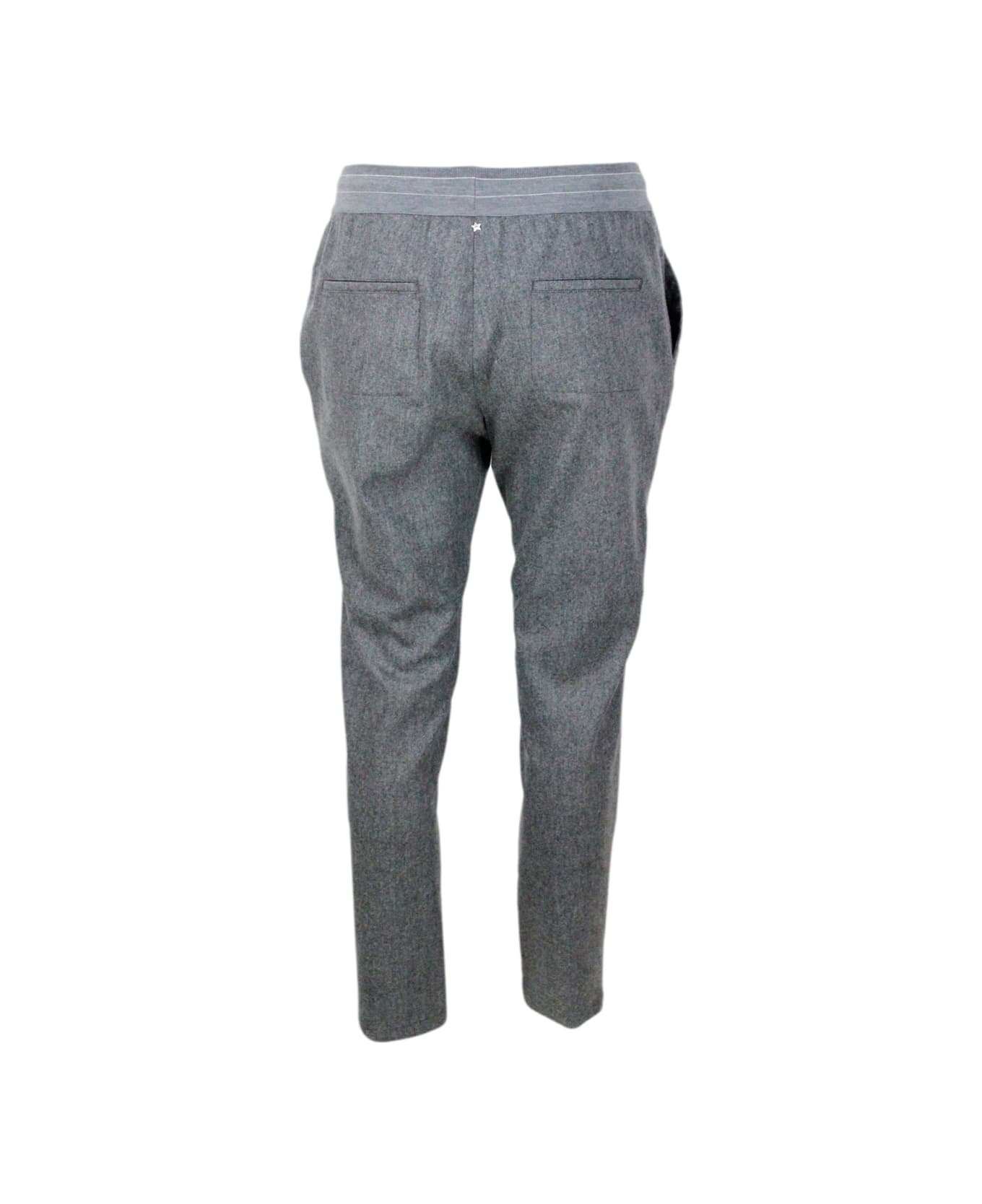 Lorena Antoniazzi Jogging Trousers With Drawstring And Elastic Waist In Very Soft Stretch Wool With Welt Pockets - Grey
