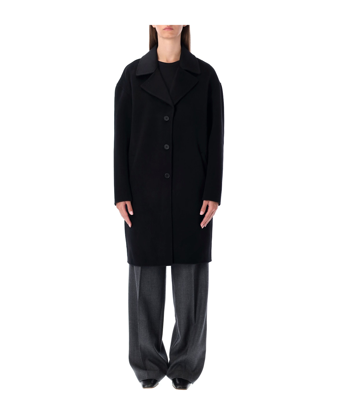 Anine Bing Oversized Black Wool Blend Coat - BLACK