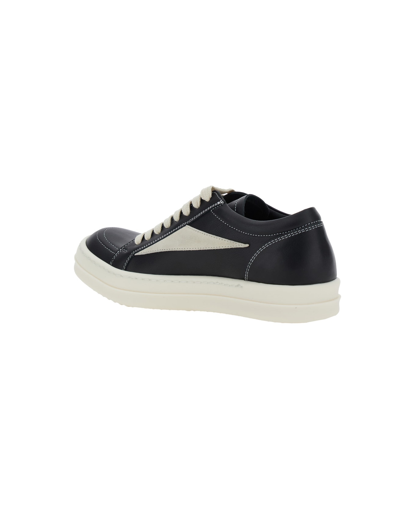 Rick Owens Black Low Top Sneakers With Contrasting Stitching In Leather Woman - Black