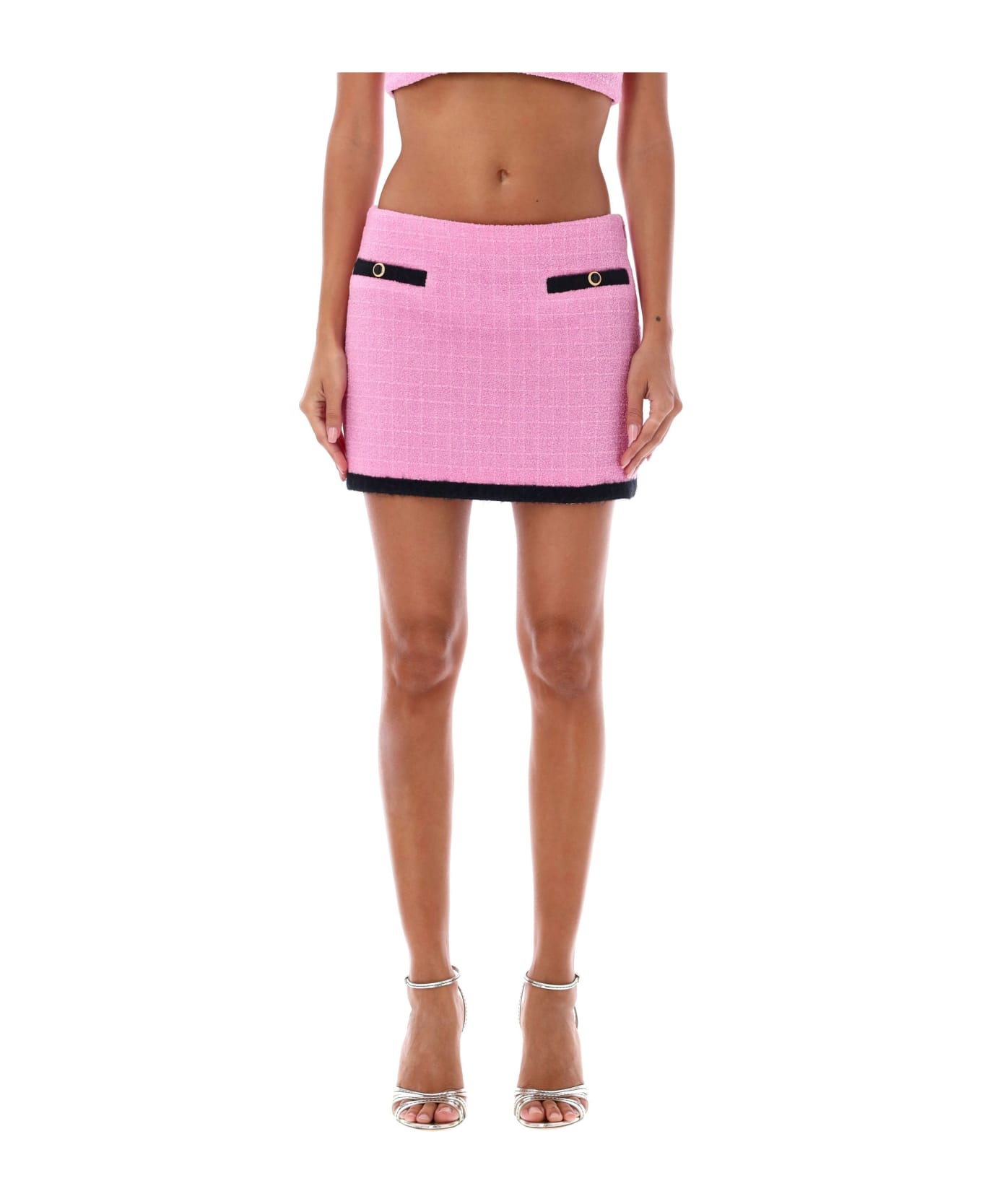 Alessandra Rich Checked Tweed Bouclé Mini Skirt - PINK