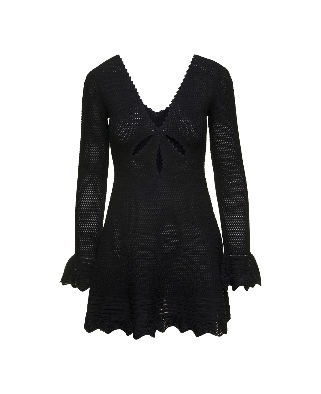 self-portrait Knit Long Sleeves Mini Dress - Black ワンピース＆ドレス