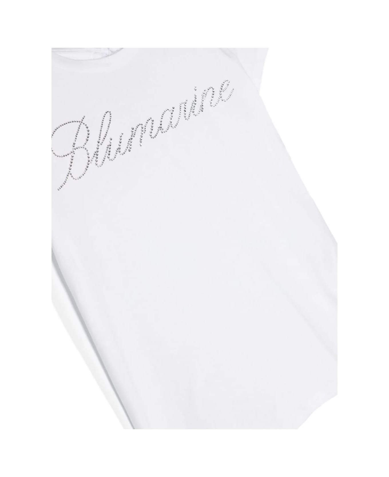Miss Blumarine White T-shirt With Rhinestone Logo And Ruffle Detail - White